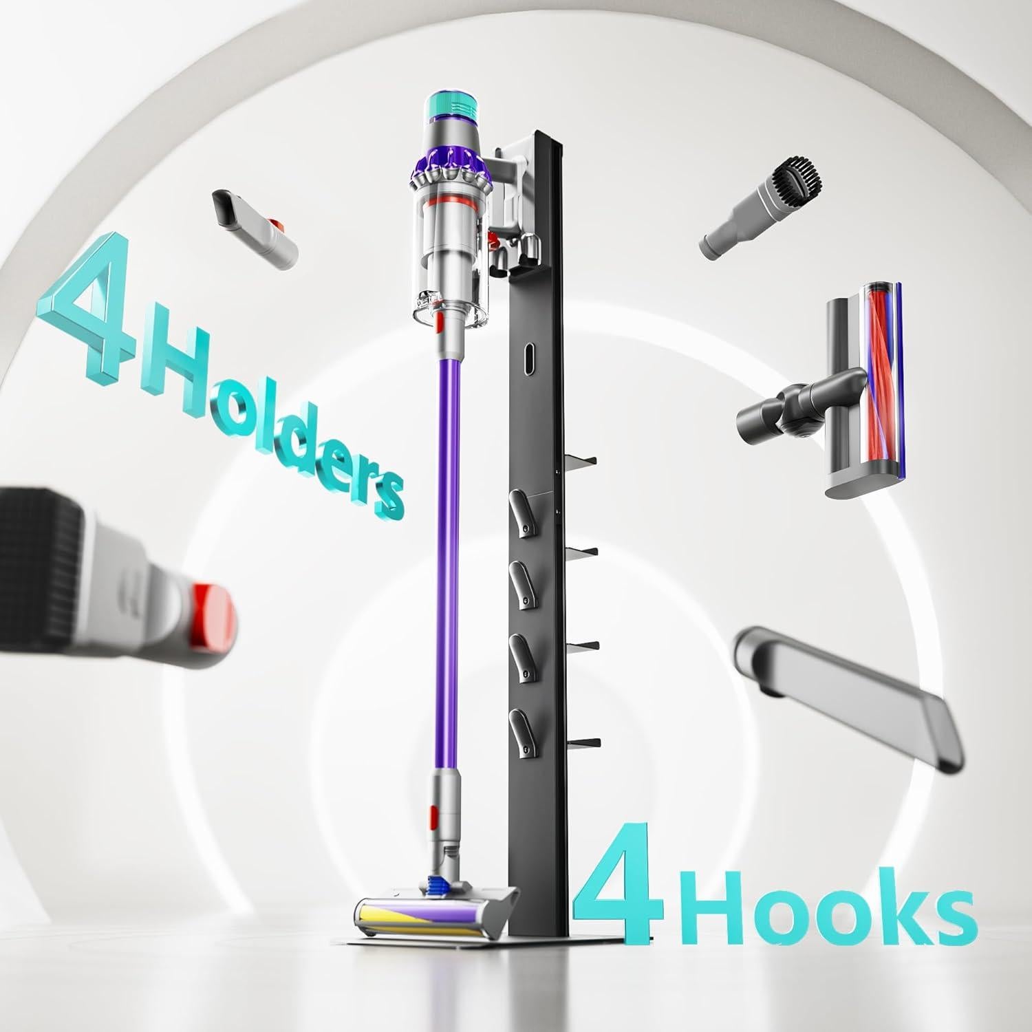 Soporte para Aspiradora PEGZONE con 4 Estantes y Ganchos, Negro