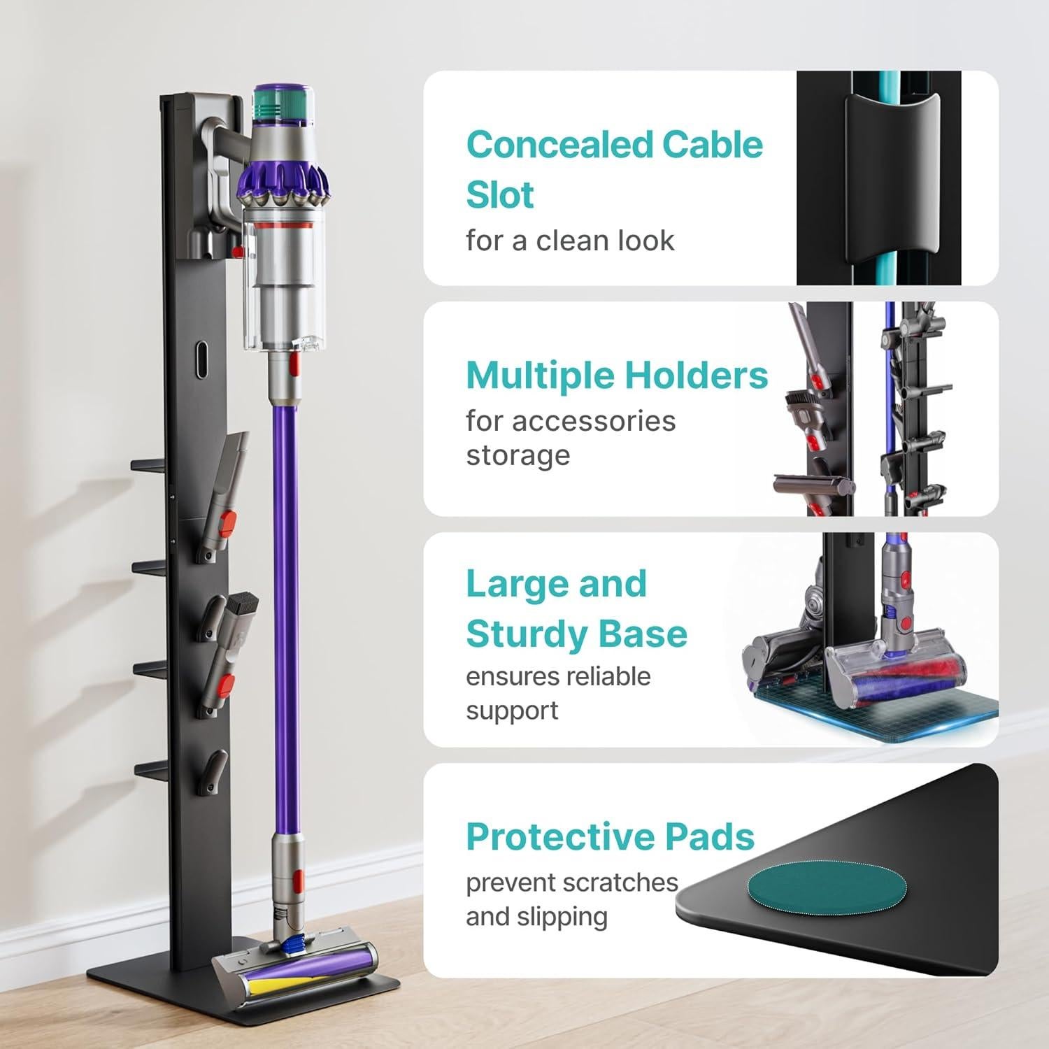 Soporte para Aspiradora PEGZONE con 4 Estantes y Ganchos, Negro