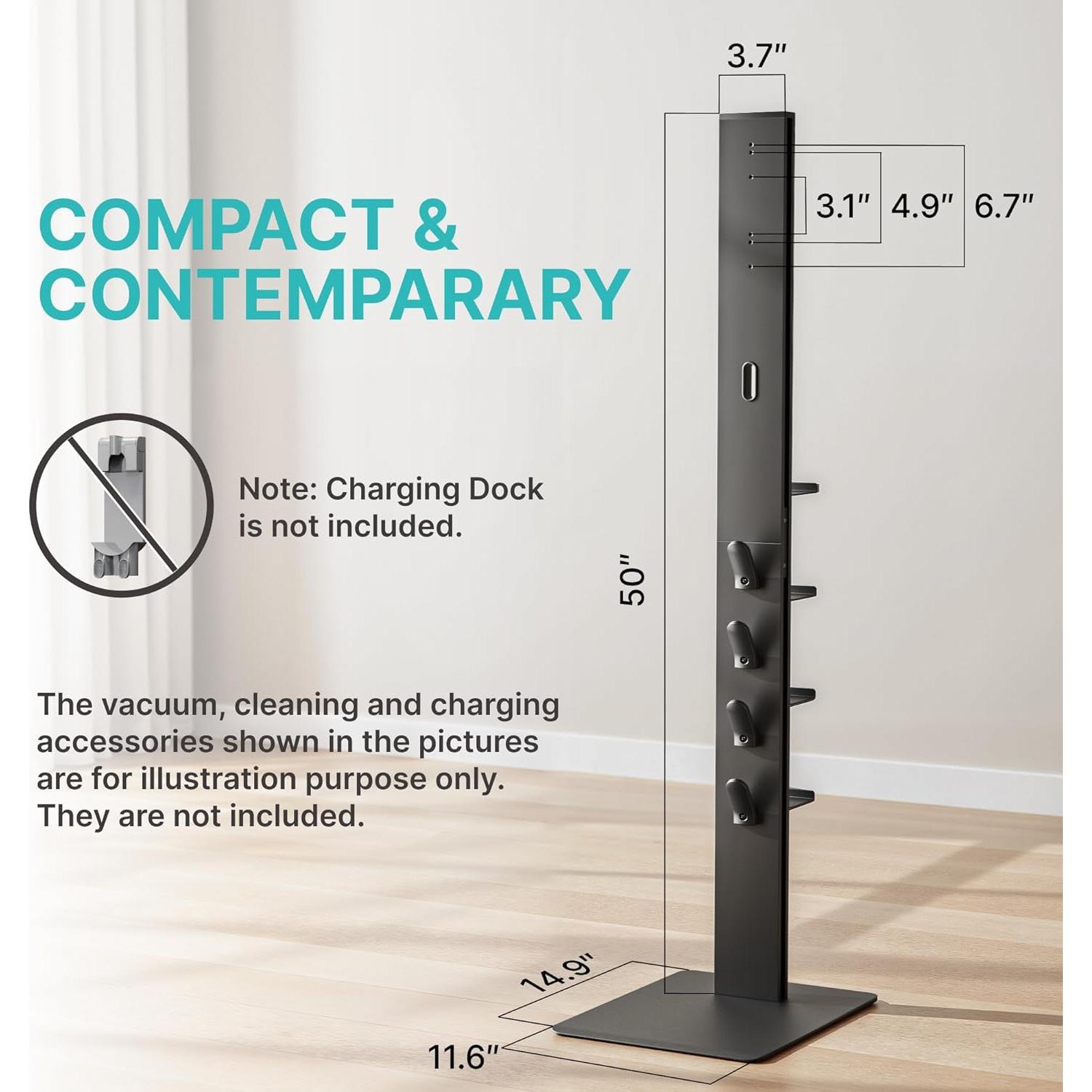 Soporte para Aspiradora PEGZONE con 4 Estantes y Ganchos, Negro