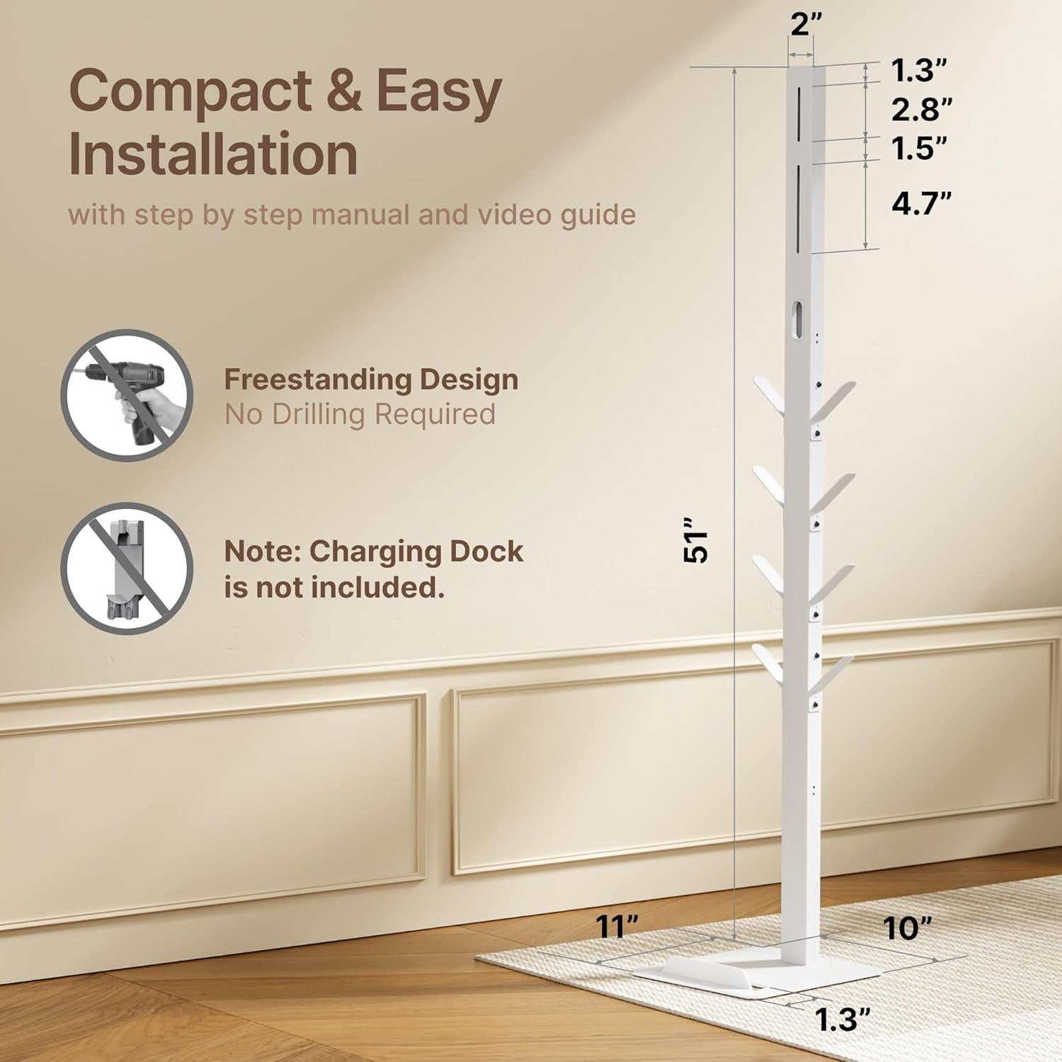 Soporte para Aspiradora Inalámbrica PEGZONE con 8 Ganchos Blanco