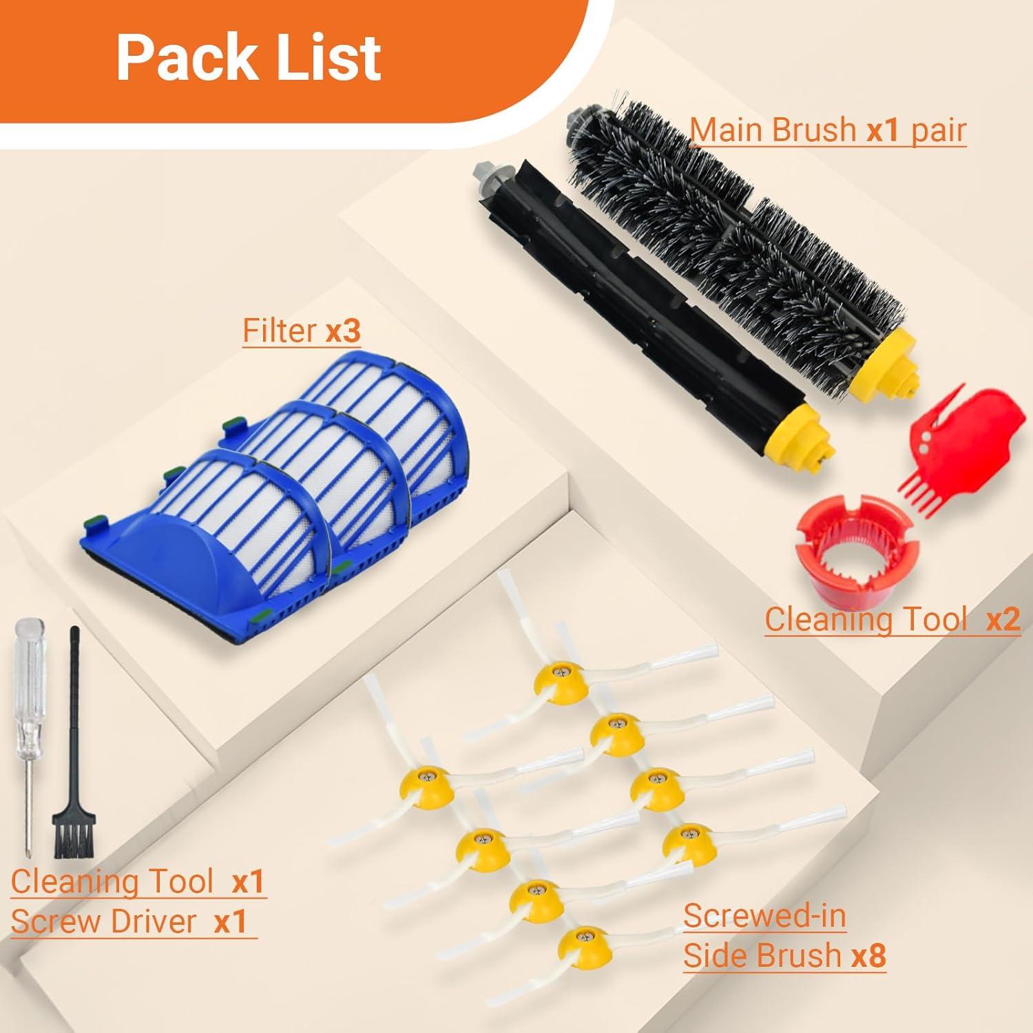 Kit de Repuestos iRobot Roomba 692 694 675 677 - 1 Cepillo, 3 Filtros, 8 Cepillos Laterales