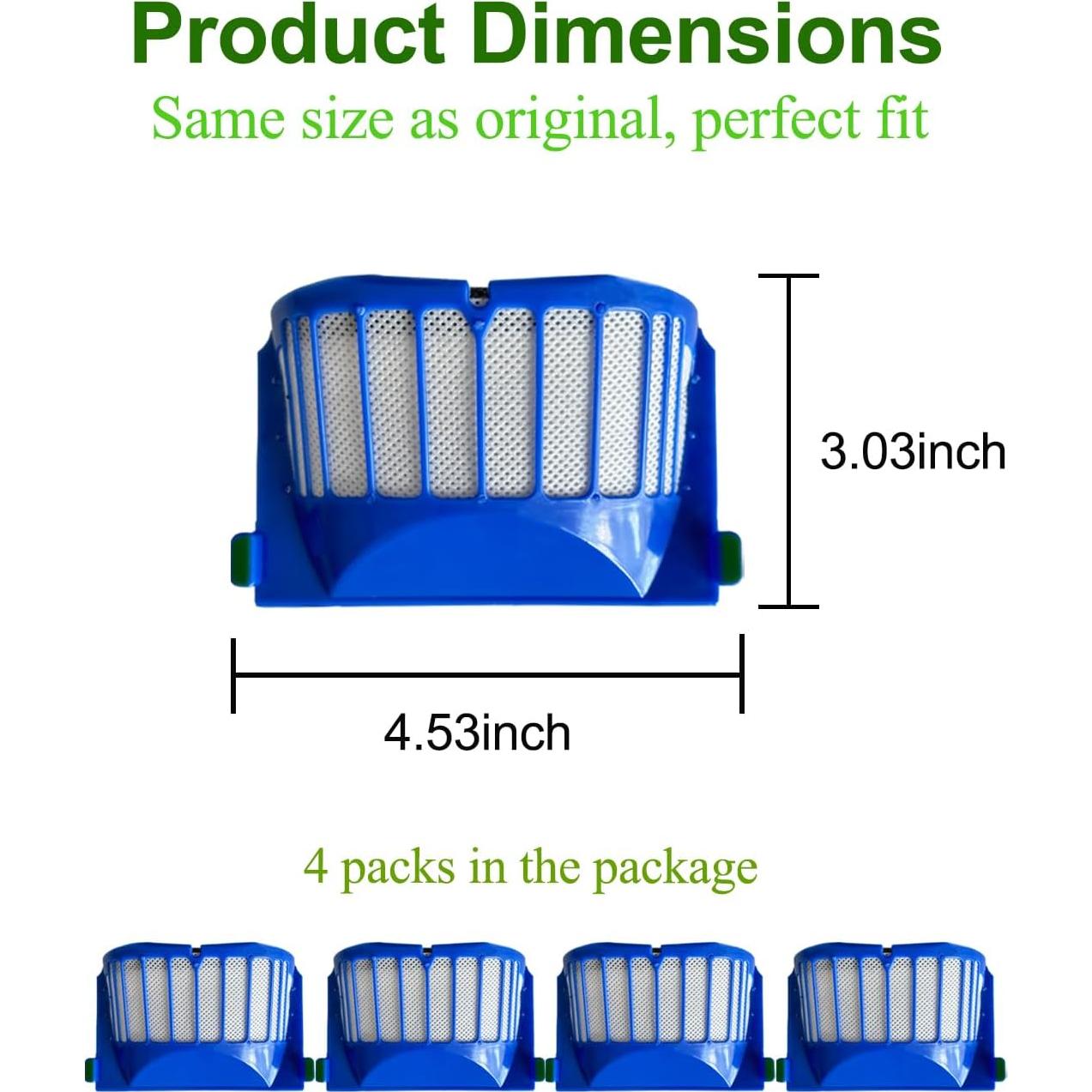 Paquete de 4 Filtros de Alta Eficiencia Zengerent para iRobot Roomba 500/600