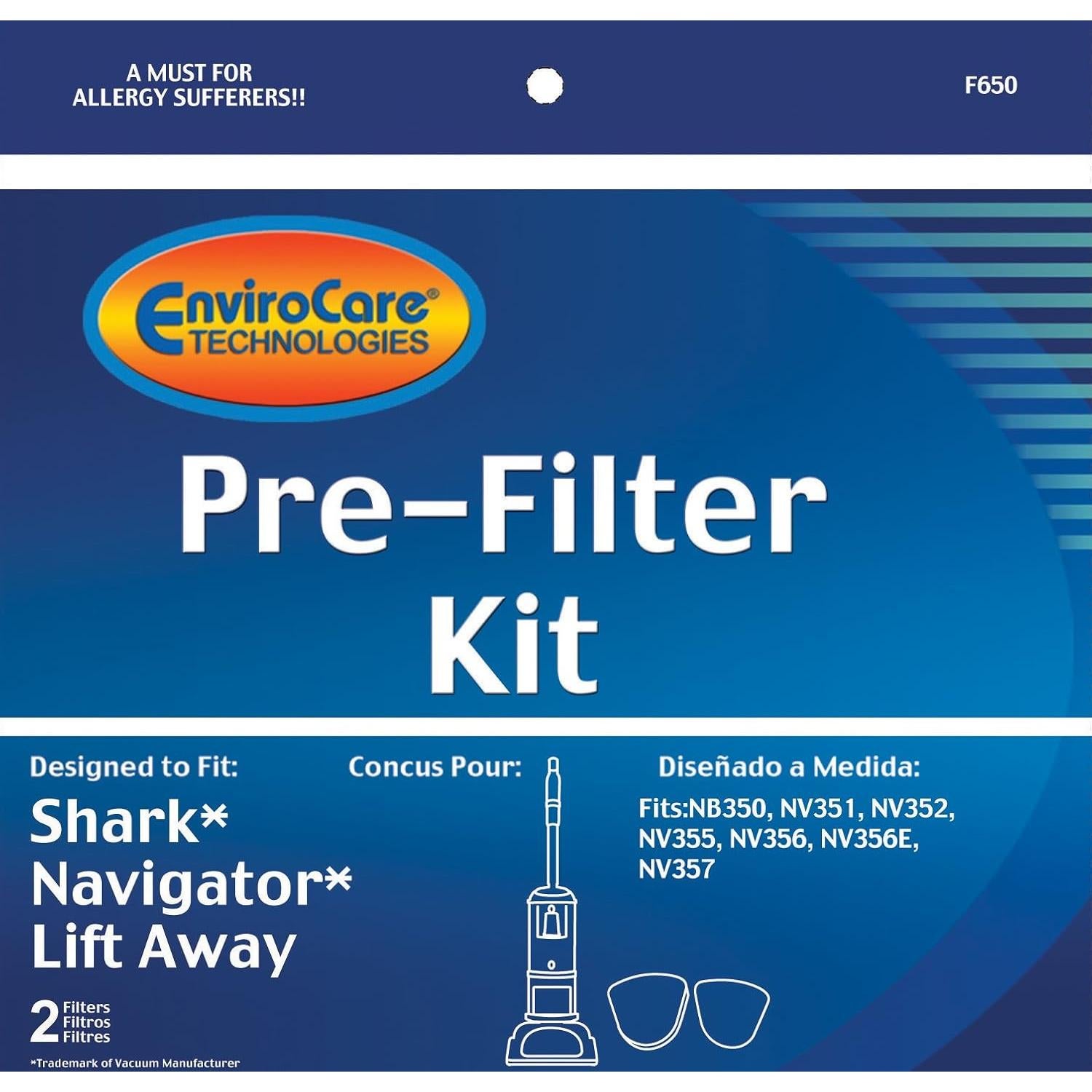 Filtros de Reemplazo EnviroCare para Aspiradoras Shark NV350-357