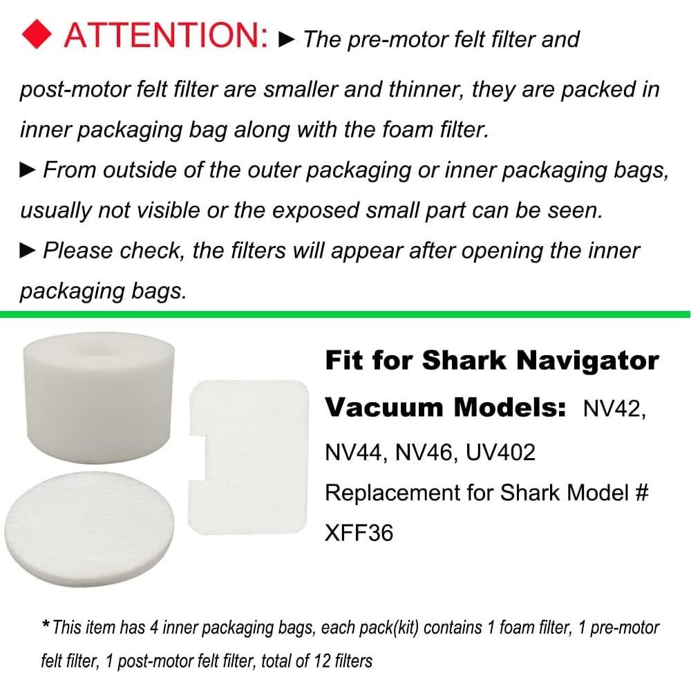 Kit de Filtros de Reemplazo Dttery para Aspiradora Shark NV42 NV44 NV46 UV402