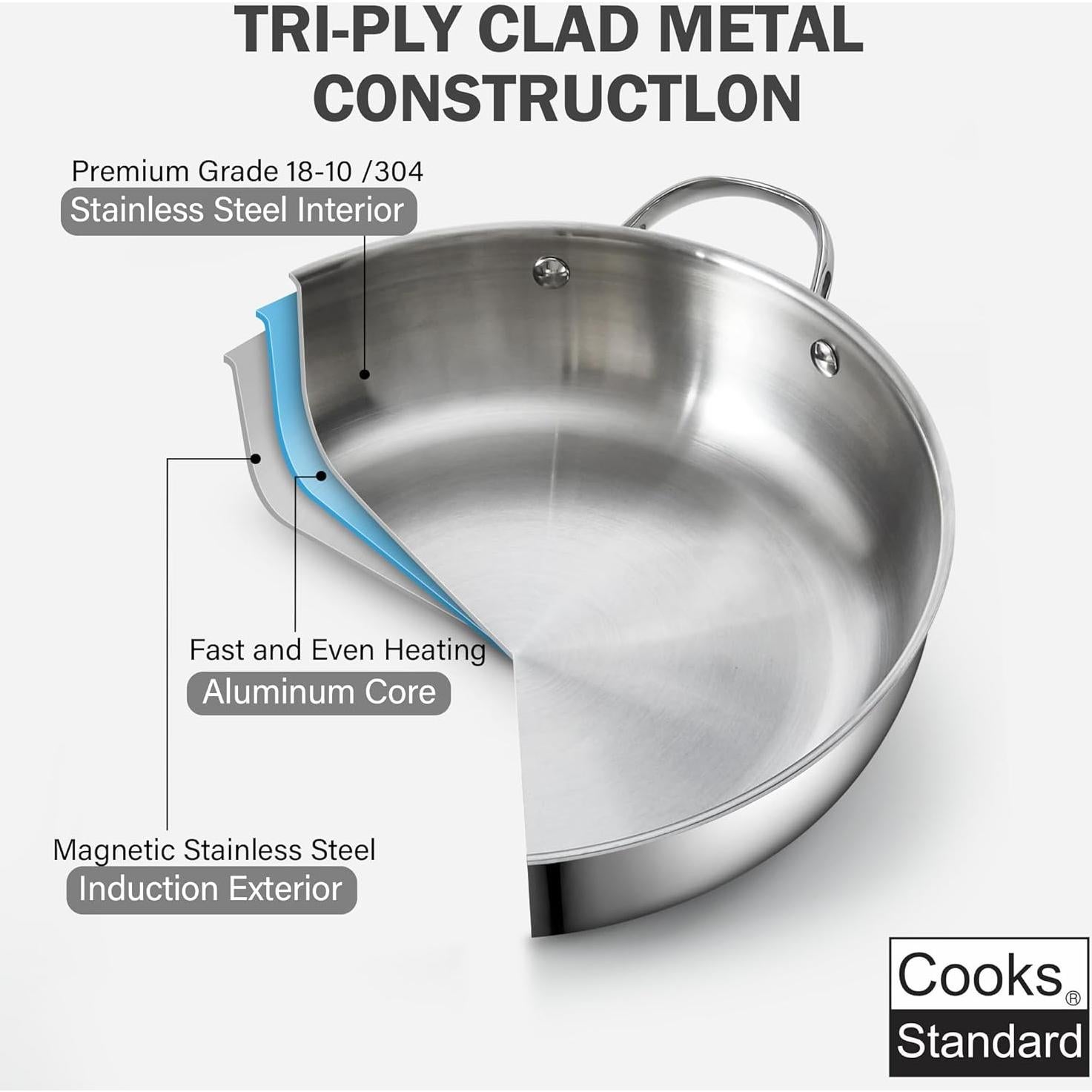 Wok de Acero Inoxidable Cooks Standard 30.48 cm con Tapa