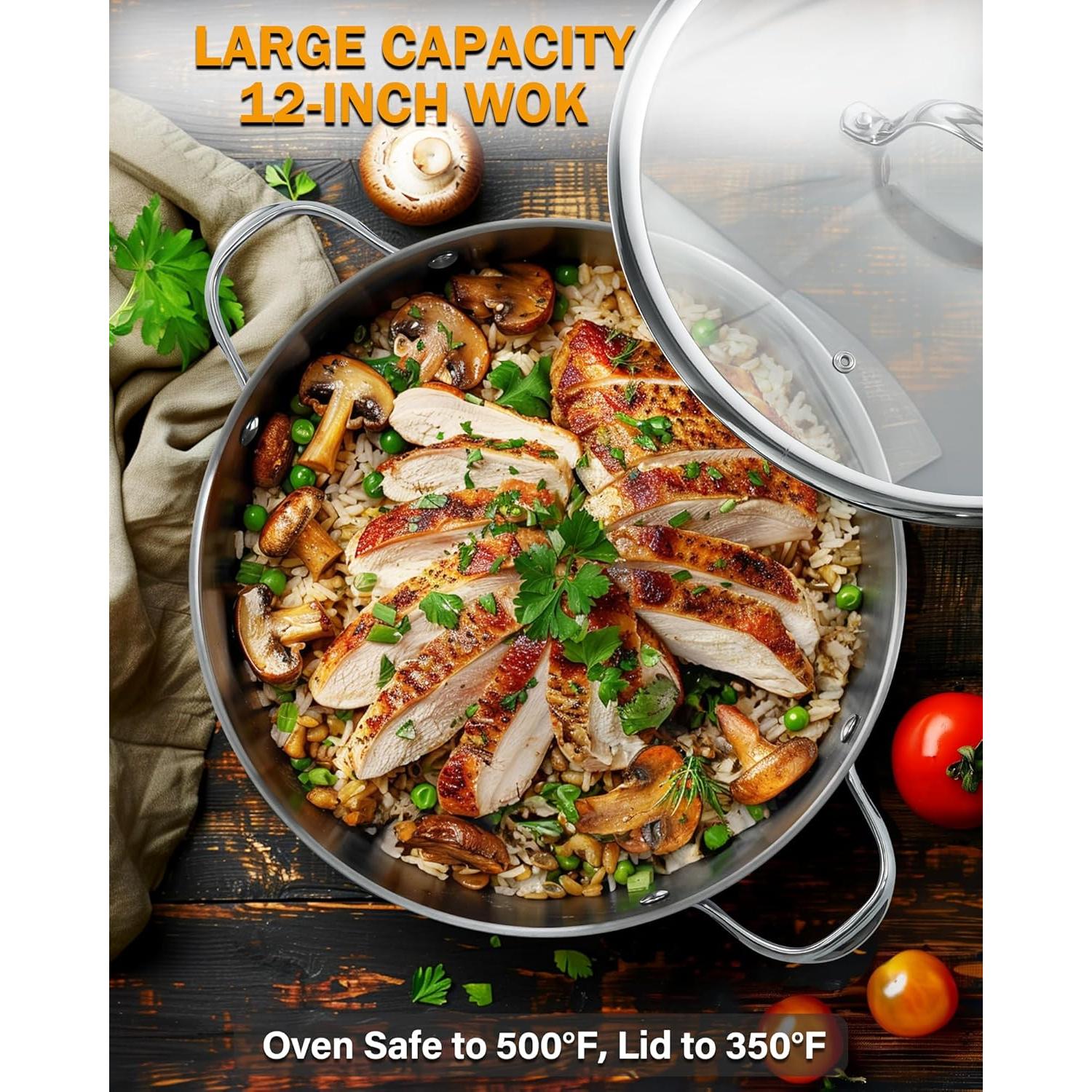 Wok de Acero Inoxidable Cooks Standard 30.48 cm con Tapa