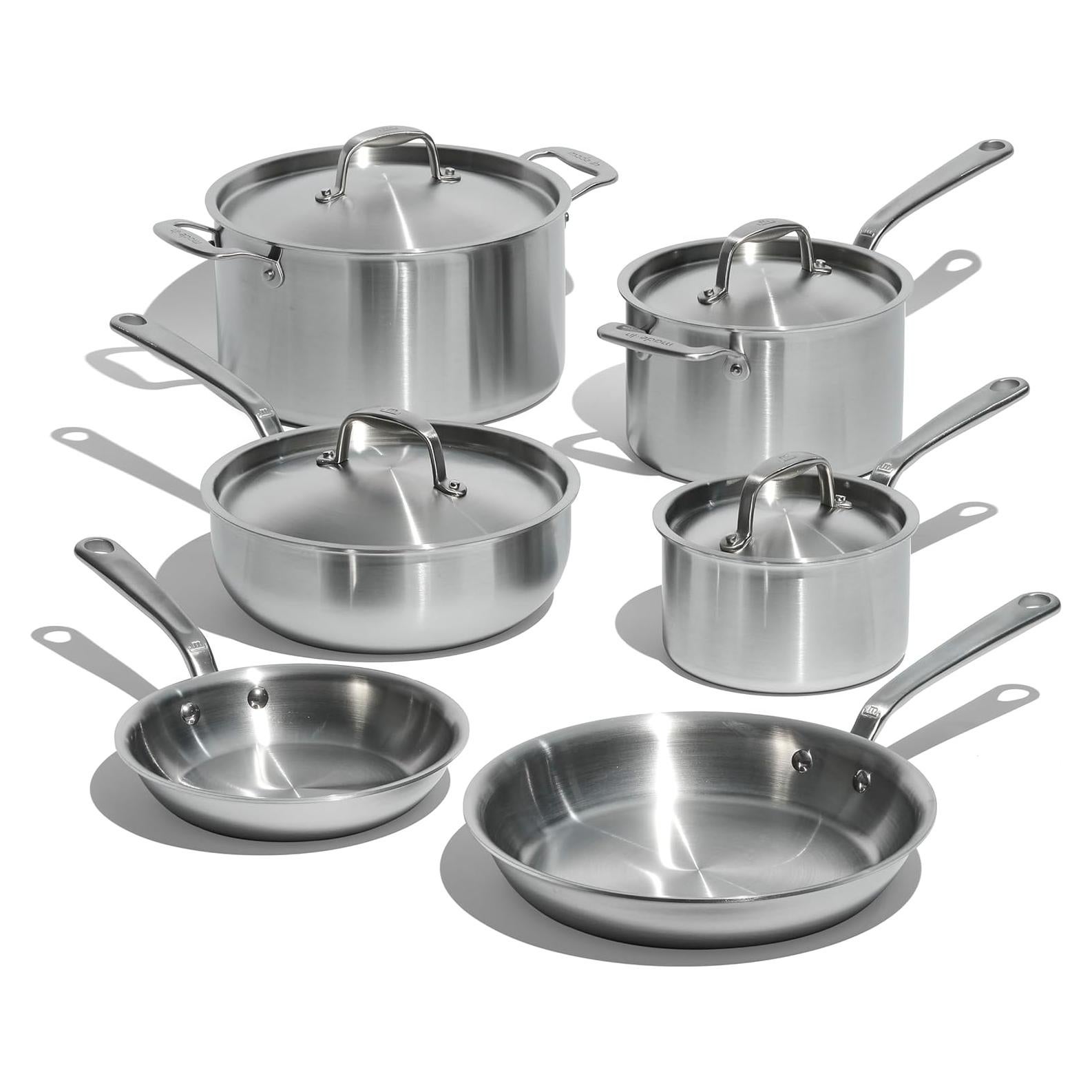 Juego de Ollas y Sartenes de Acero Inoxidable Made In - 10 Piezas