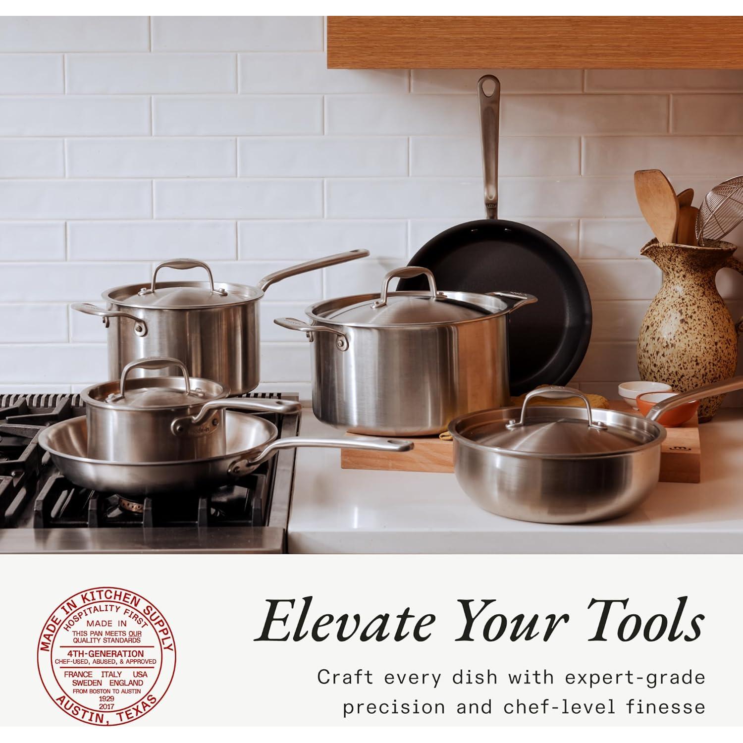 Juego de Ollas y Sartenes de Acero Inoxidable Made In - 10 Piezas