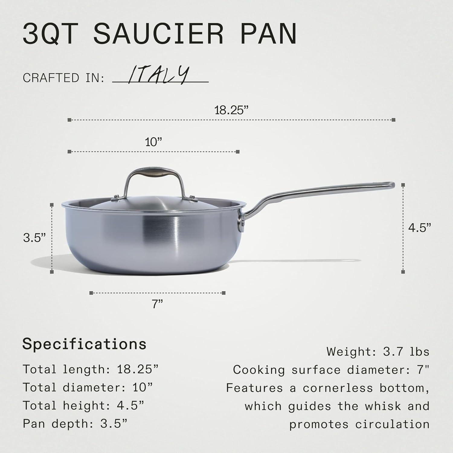 Sartén Saucier Made In 3 Cuartos Acero Inoxidable 5 Capas