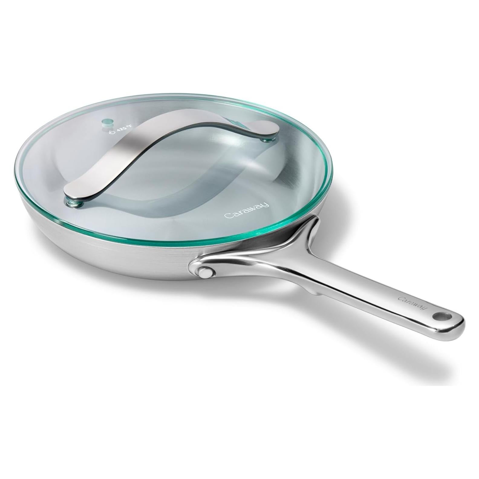 Sartén de Acero Inoxidable Caraway 20 cm con Tapa de Vidrio