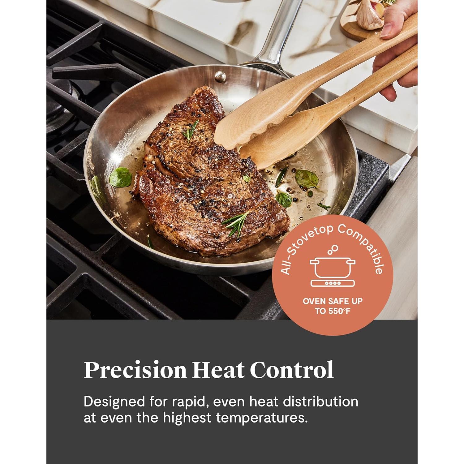 Sartén de Acero Inoxidable Caraway 20 cm con Tapa de Vidrio