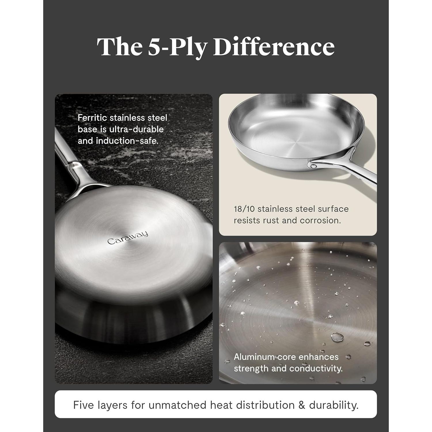 Sartén de Acero Inoxidable Caraway 20 cm con Tapa de Vidrio