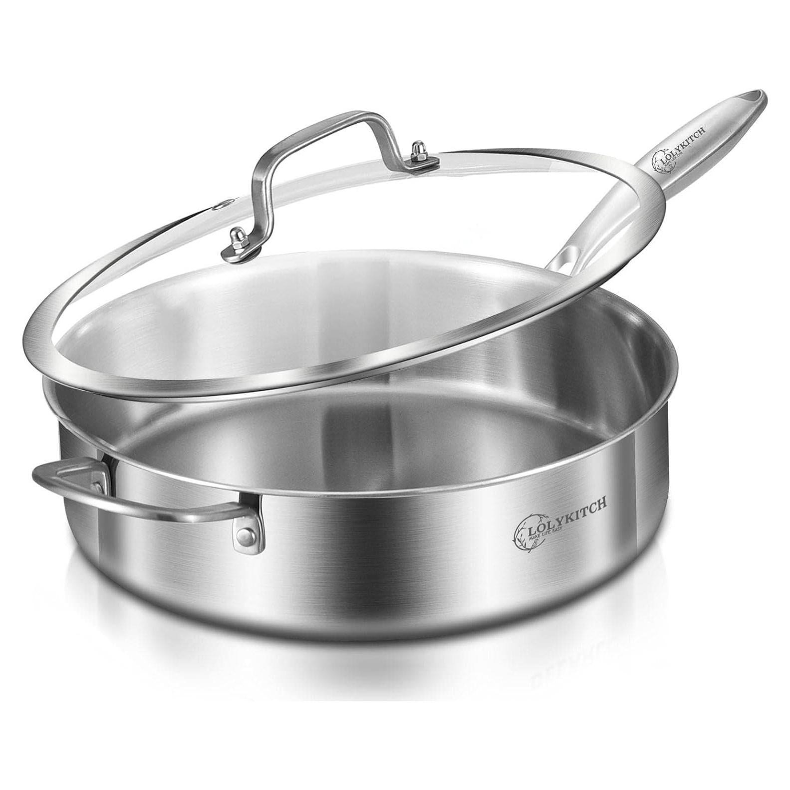 Sartén Profunda de Acero Inoxidable 6QT LOLYKITCH con Tapa