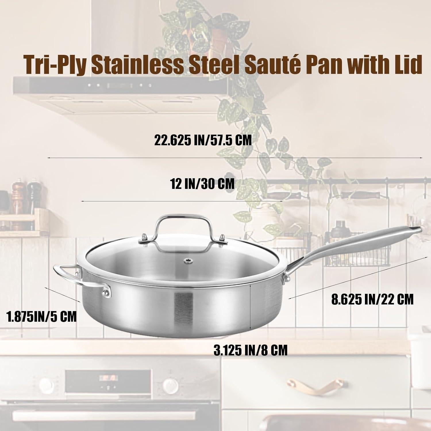 Sartén Profunda de Acero Inoxidable 6QT LOLYKITCH con Tapa