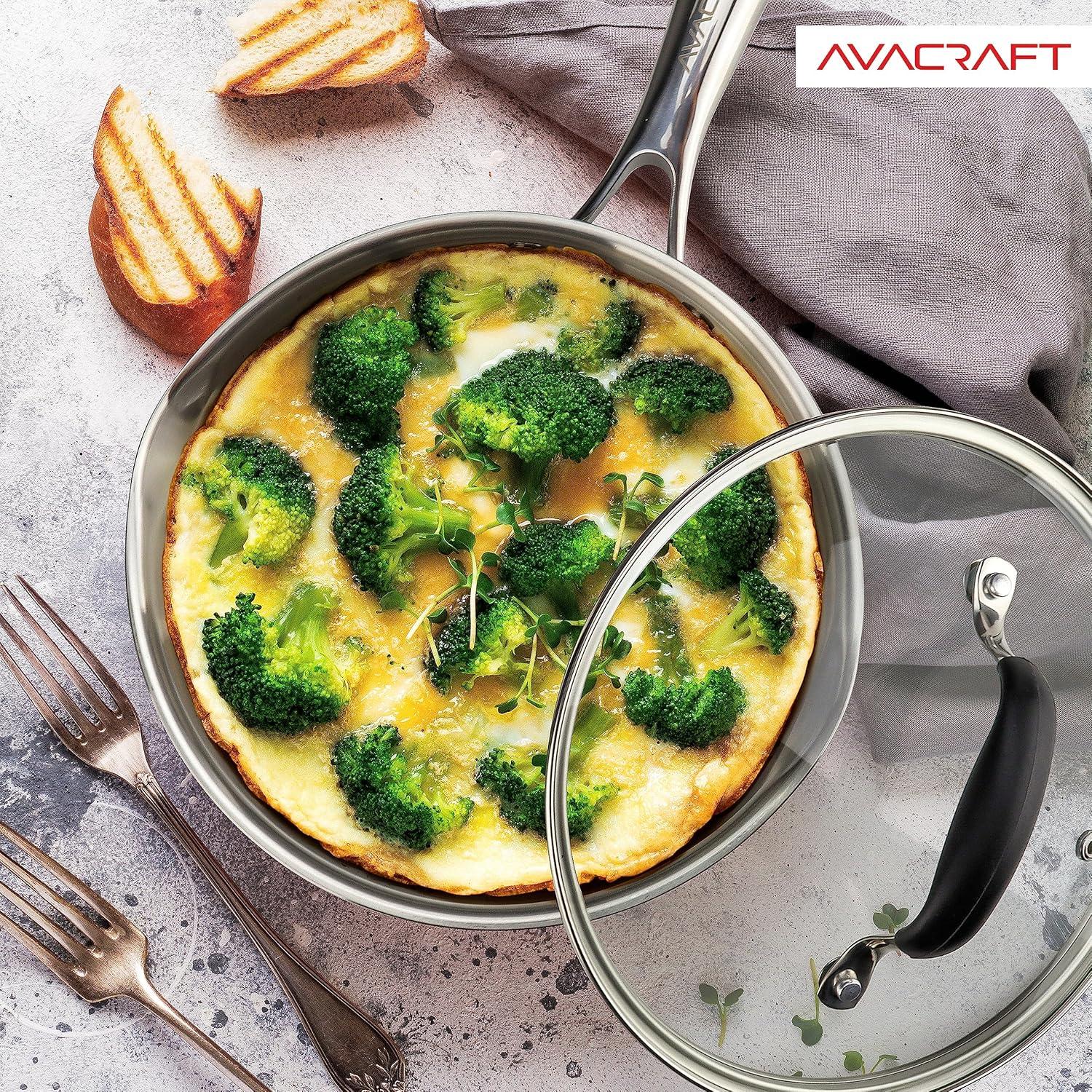 Sartén de Acero Inoxidable AVACRAFT 20 cm con Tapa y Salidas