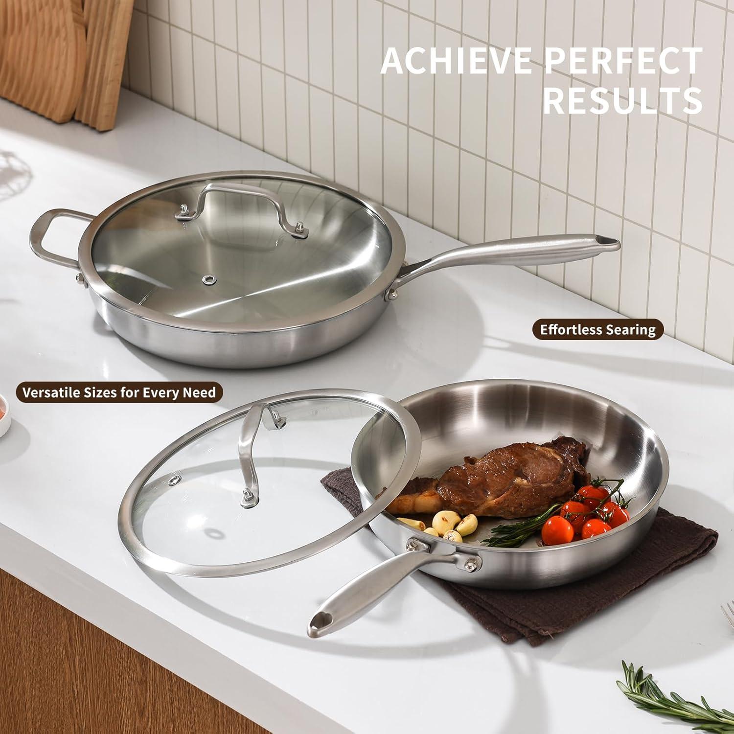 Sartén de Acero Inoxidable MOUTIUS 25.4 cm con Tapa