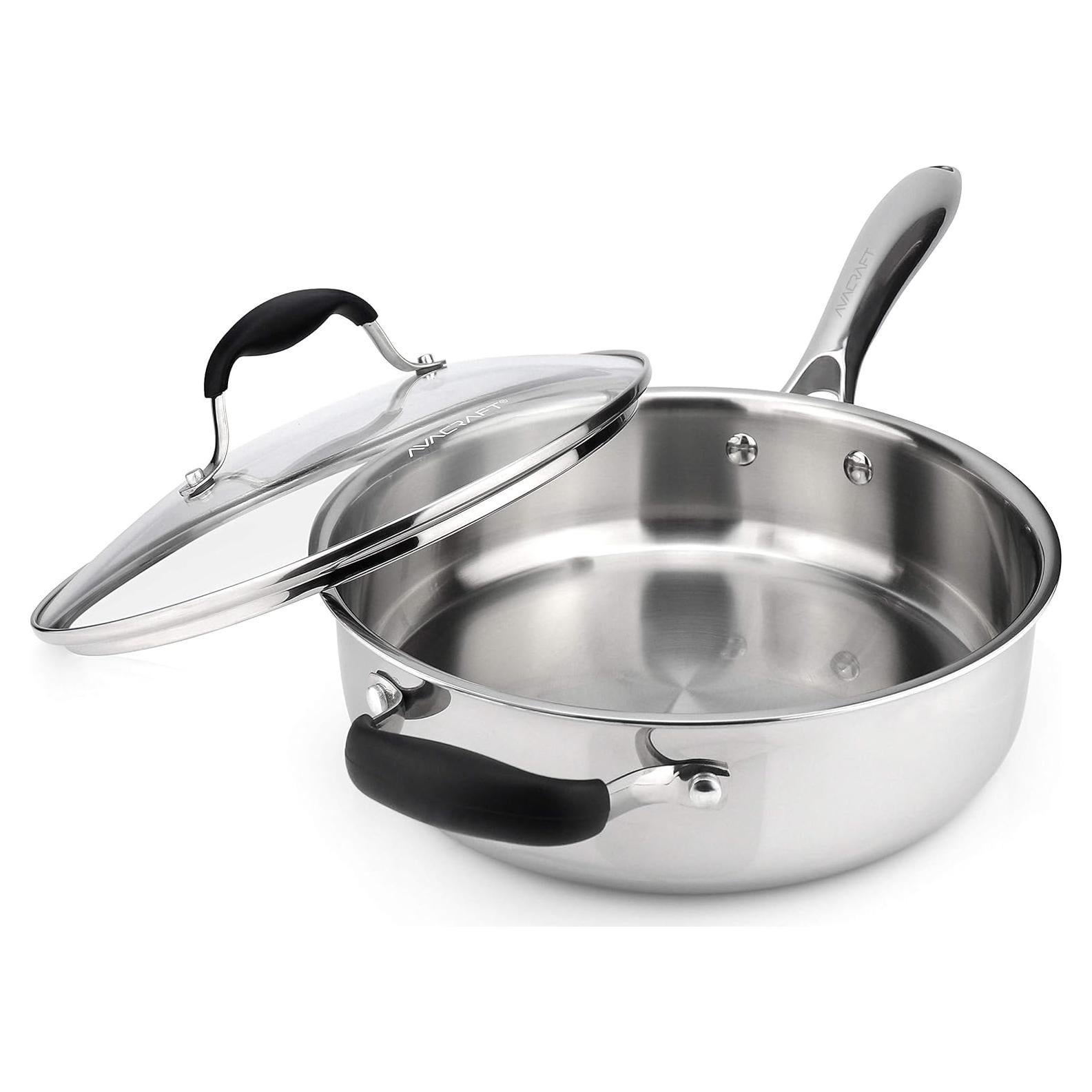Sartén de Acero Inoxidable AVACRAFT 3.5L con Tapa y Asa