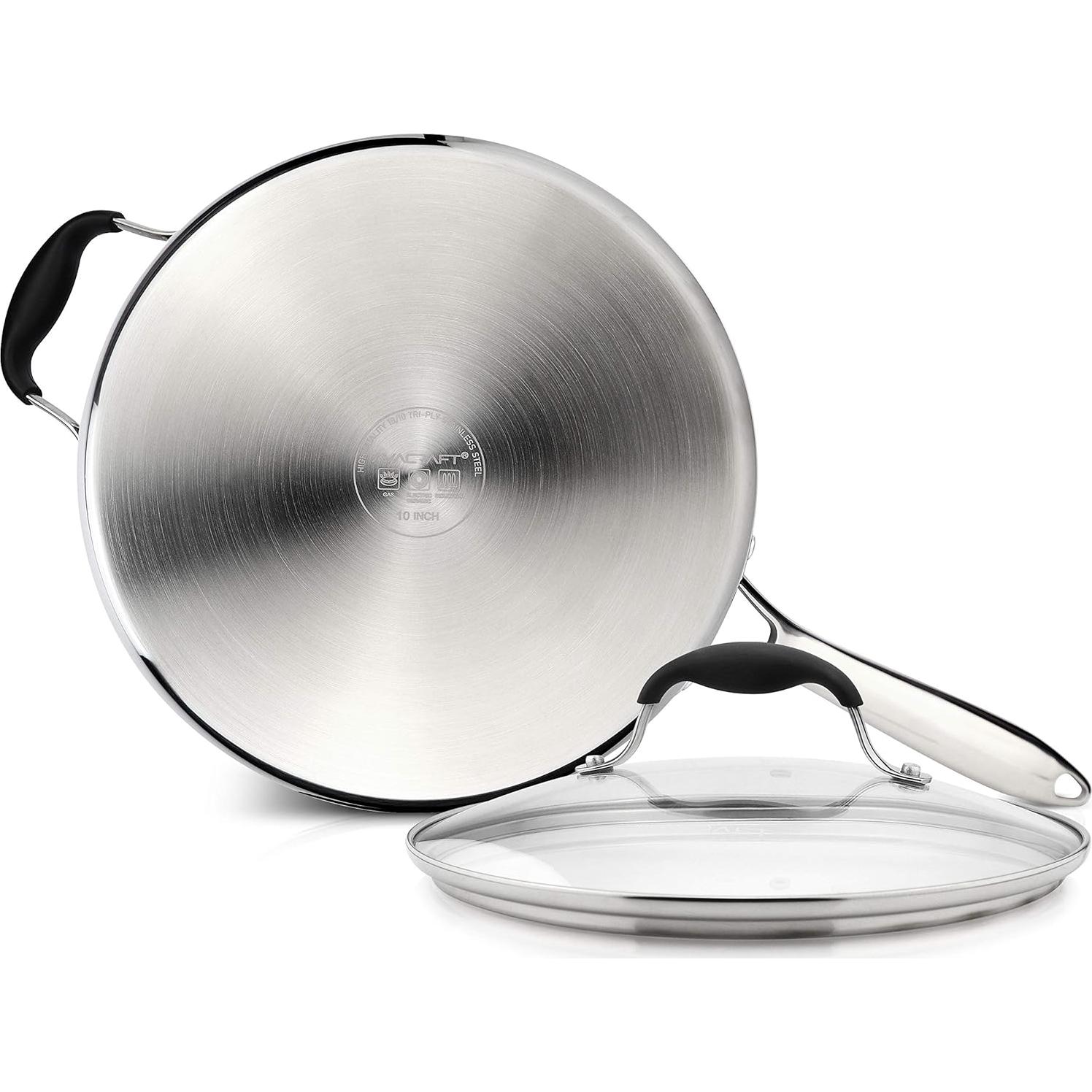 Sartén de Acero Inoxidable AVACRAFT 3.5L con Tapa y Asa