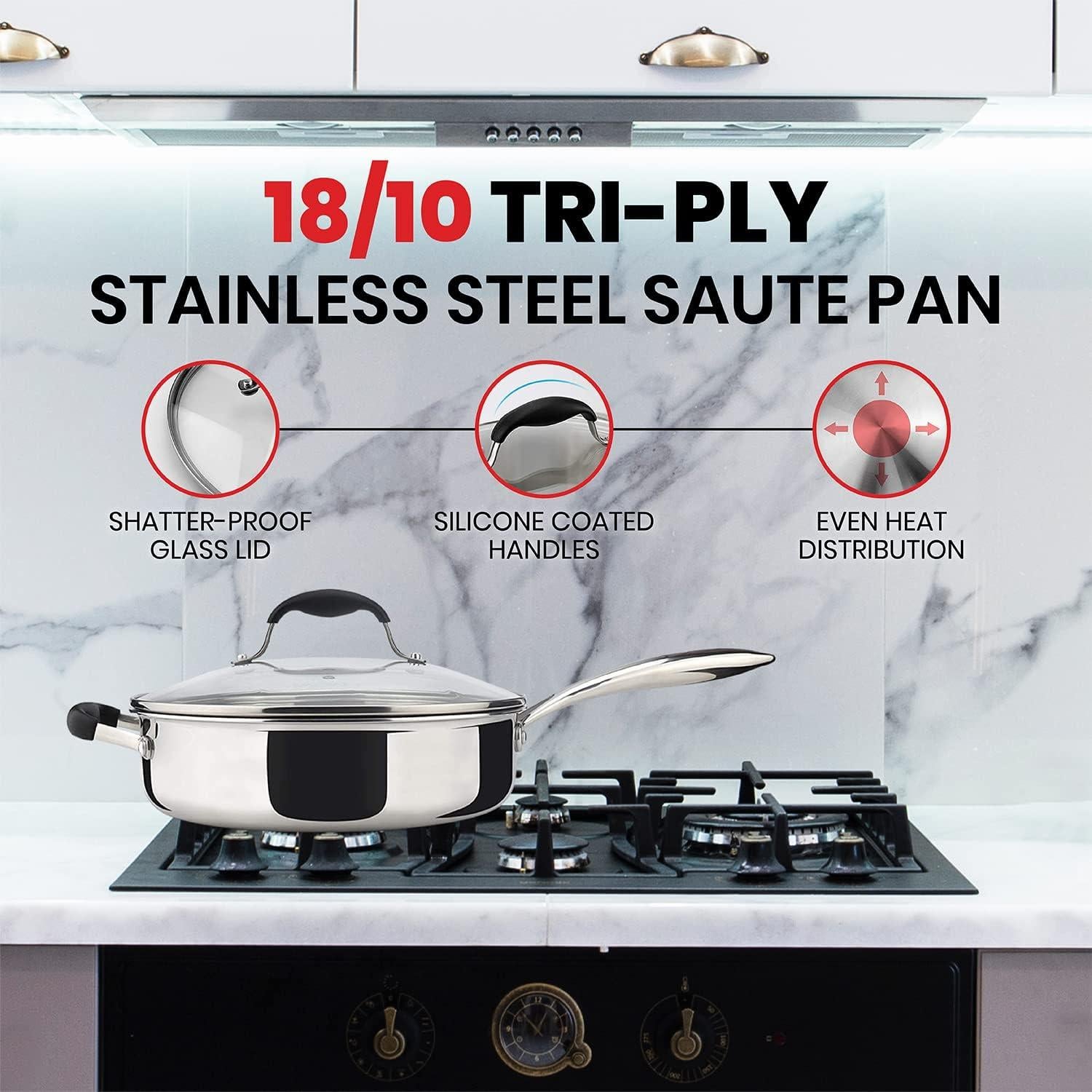 Sartén de Acero Inoxidable AVACRAFT 3.5L con Tapa y Asa