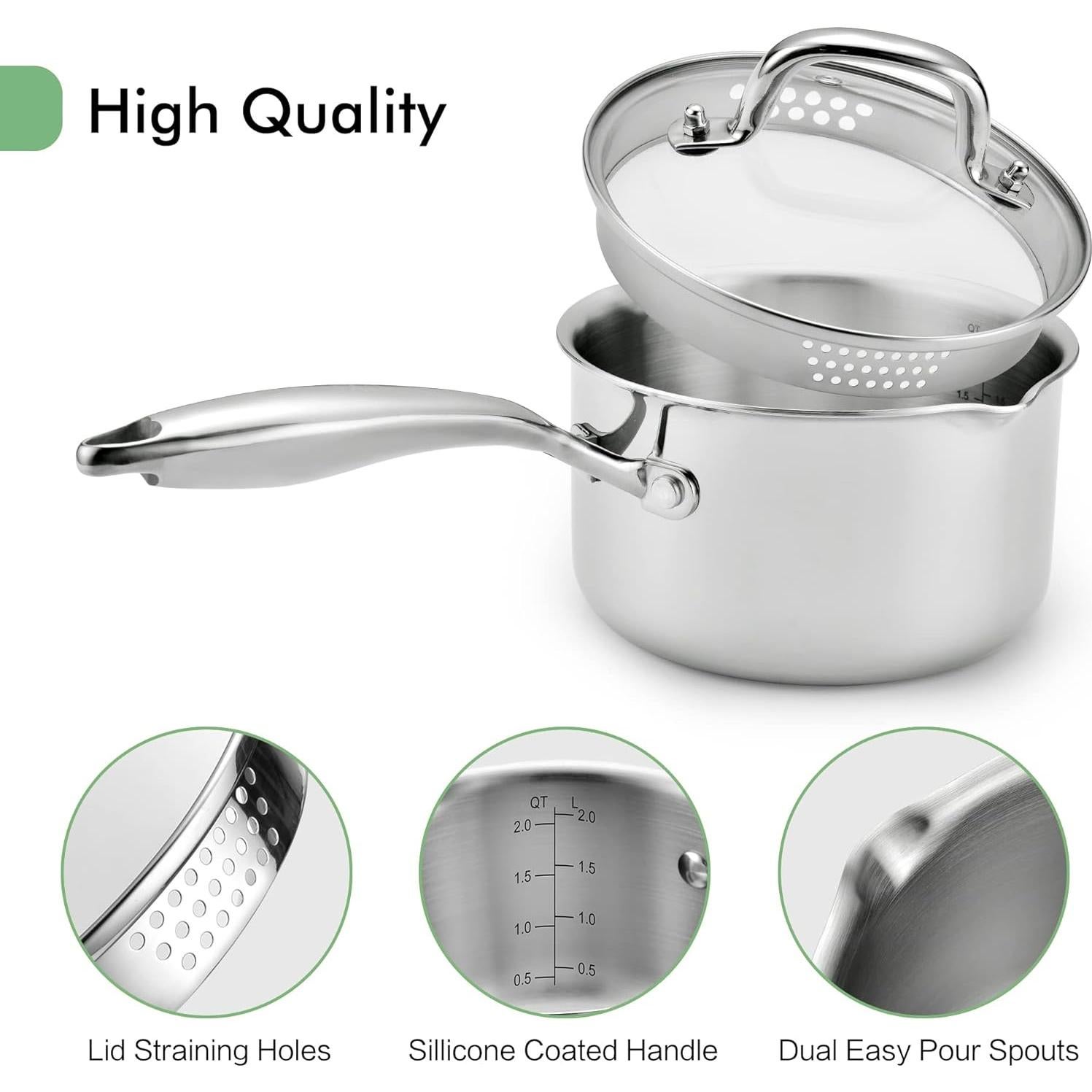 Olla de acero inoxidable Fracoda 3.5 QT con tapa colador