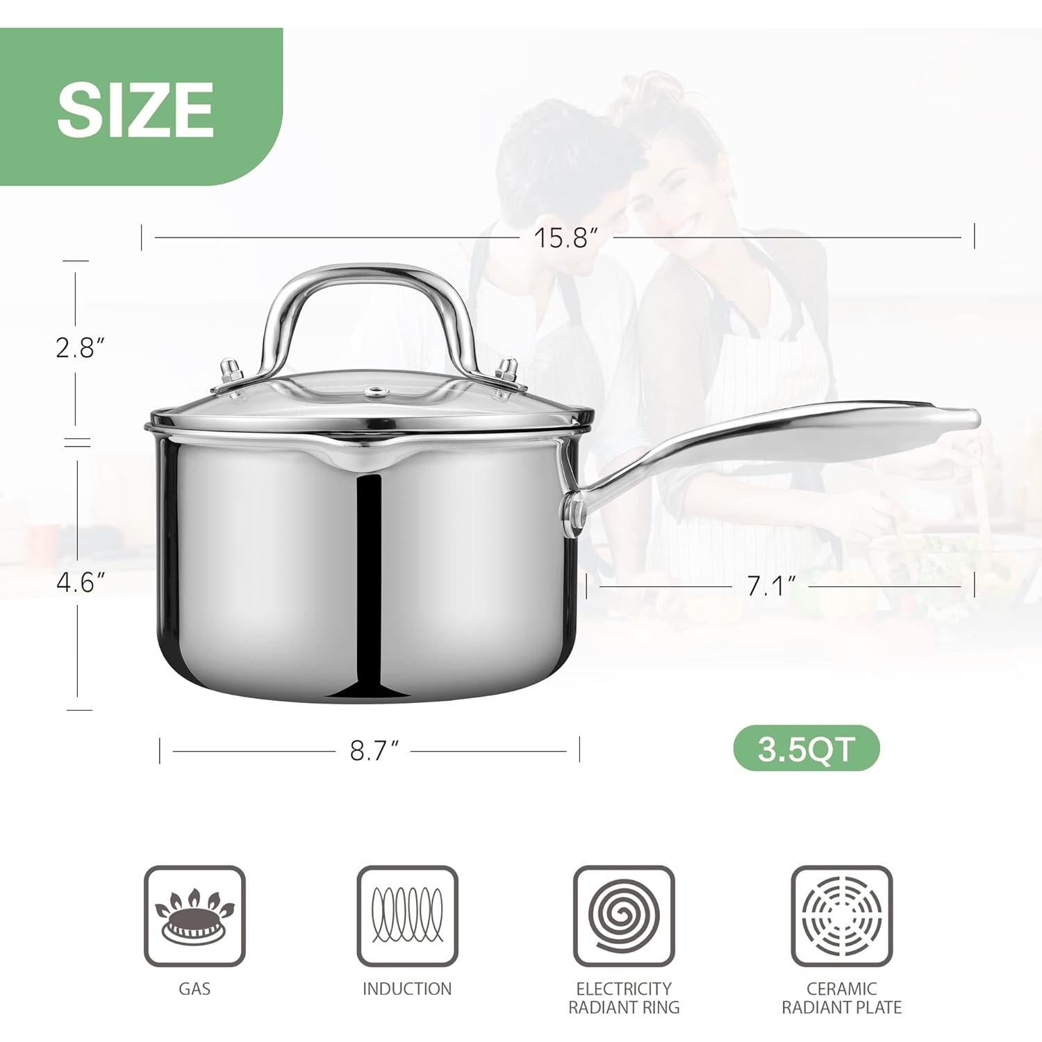 Olla de acero inoxidable Fracoda 3.5 QT con tapa colador