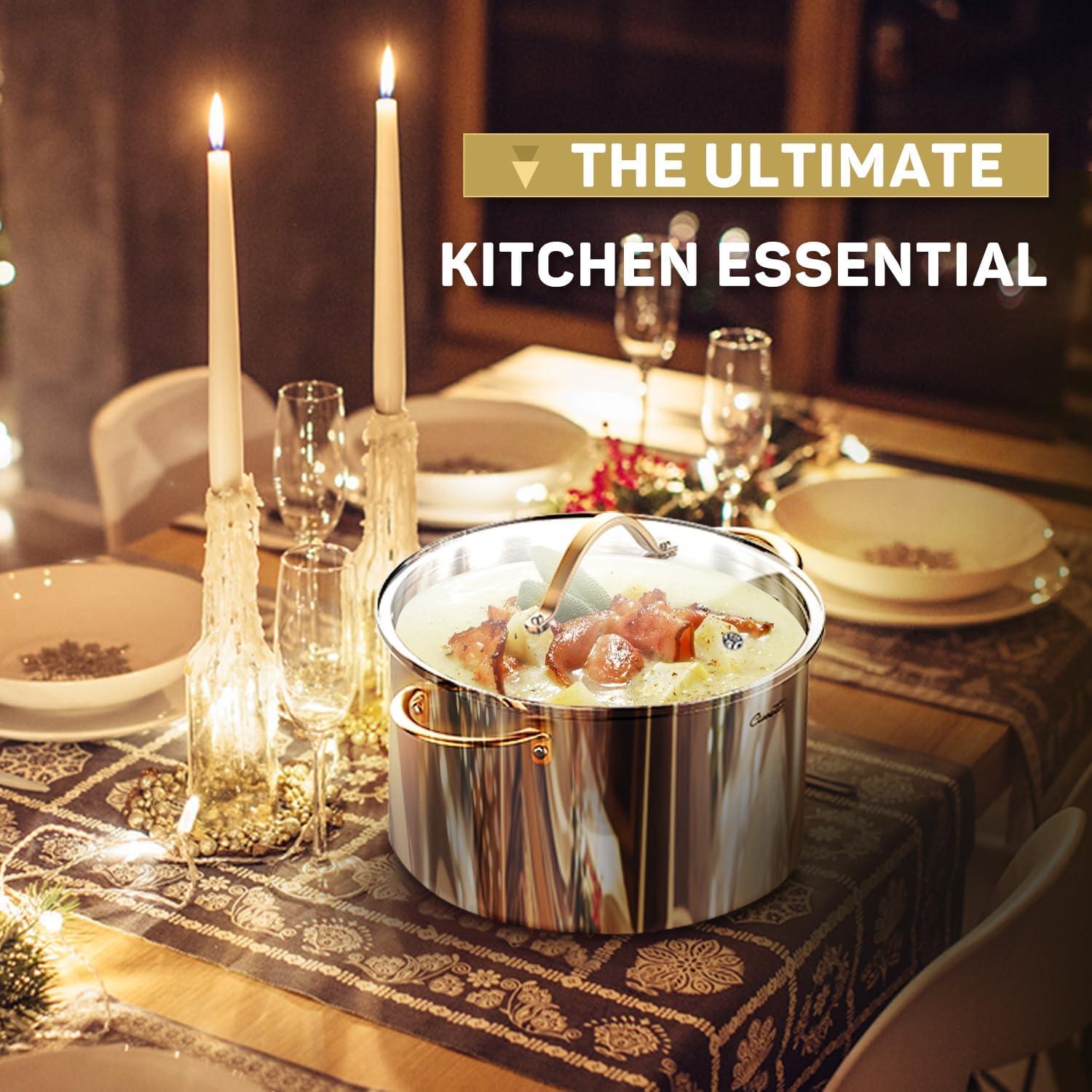 Olla de Stock 12QT Ciwete Acero Inoxidable Tri-Ply