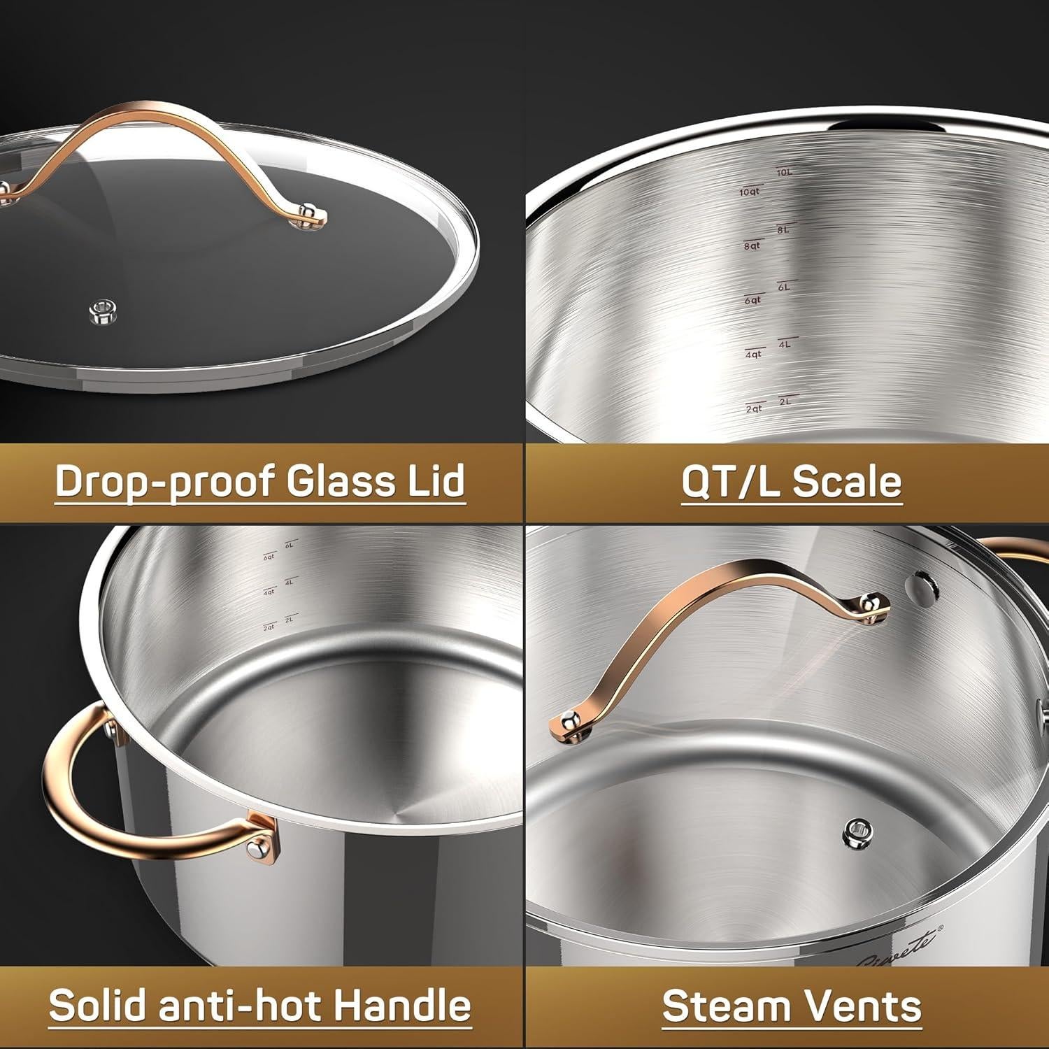 Olla de Stock 12QT Ciwete Acero Inoxidable Tri-Ply