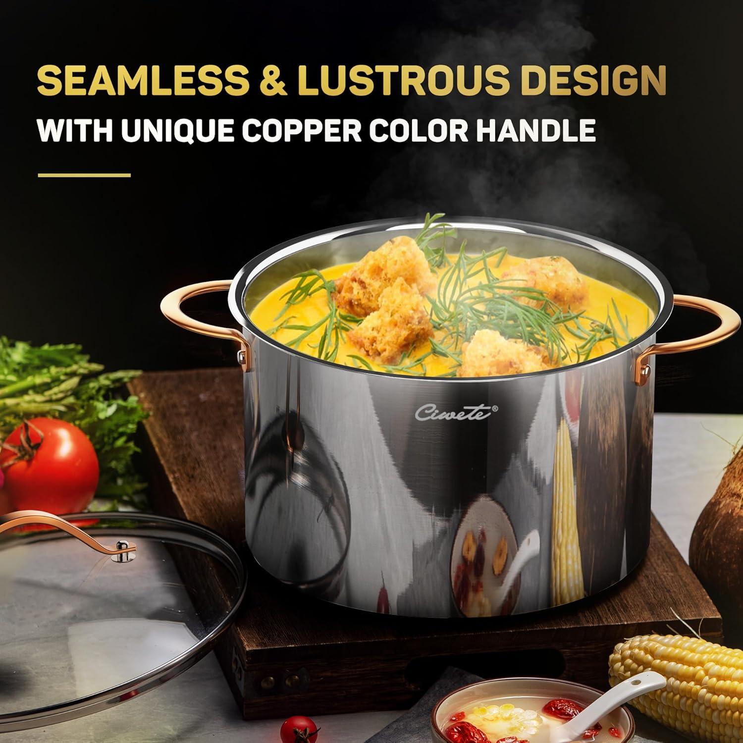 Olla de Stock 12QT Ciwete Acero Inoxidable Tri-Ply