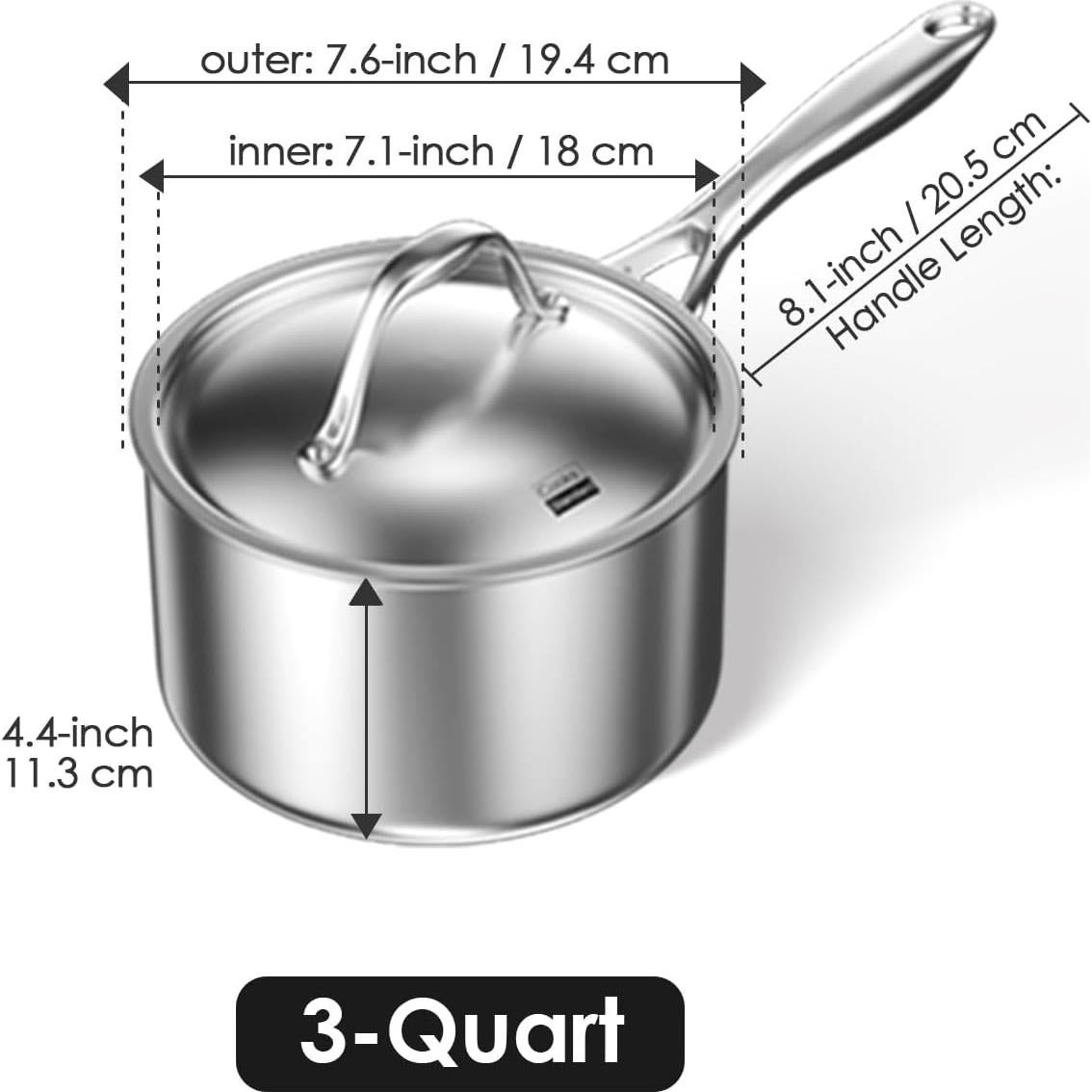 Cacerola de Acero Inoxidable Cooks Standard 3 Cuartos Plata