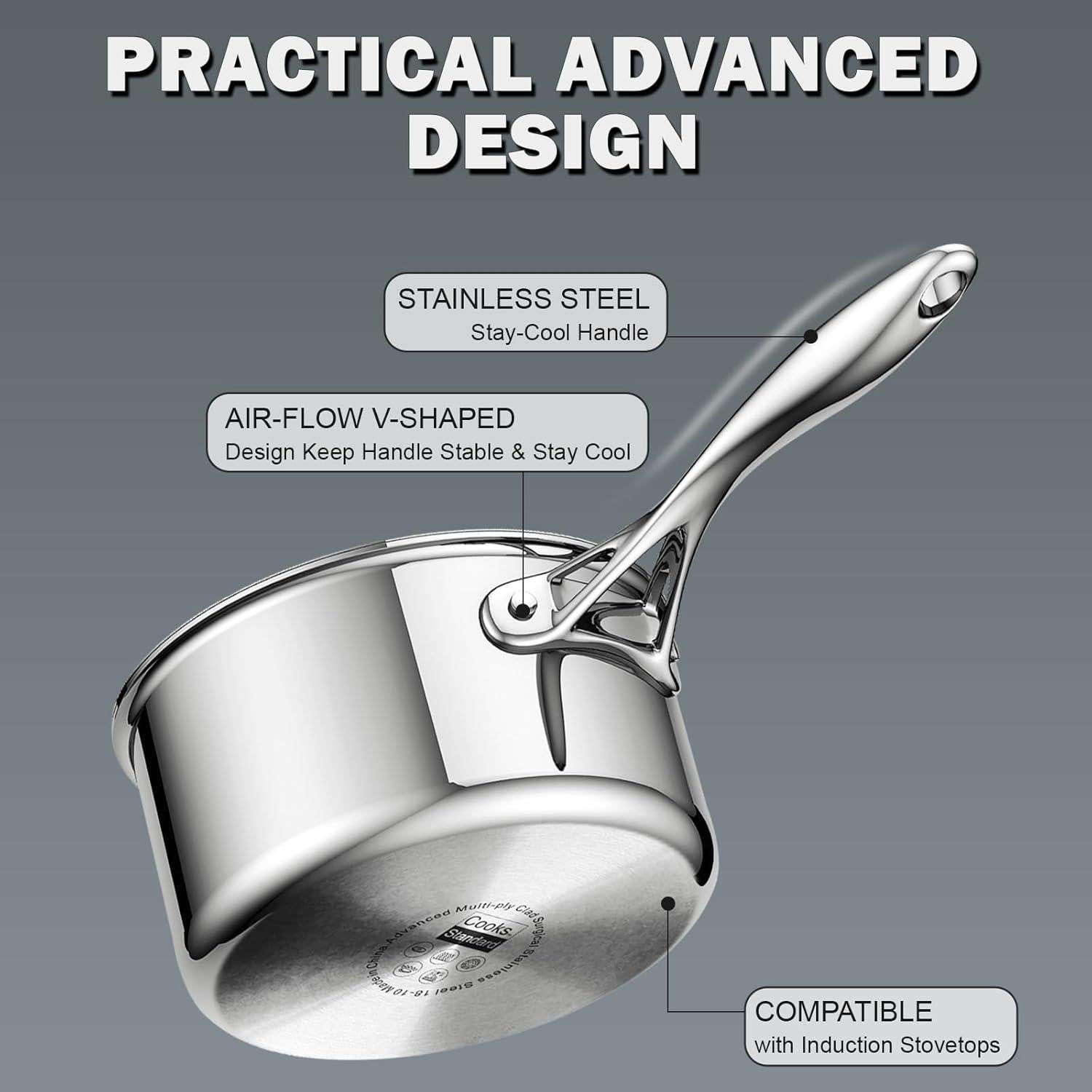 Cacerola de Acero Inoxidable Cooks Standard 3 Cuartos Plata
