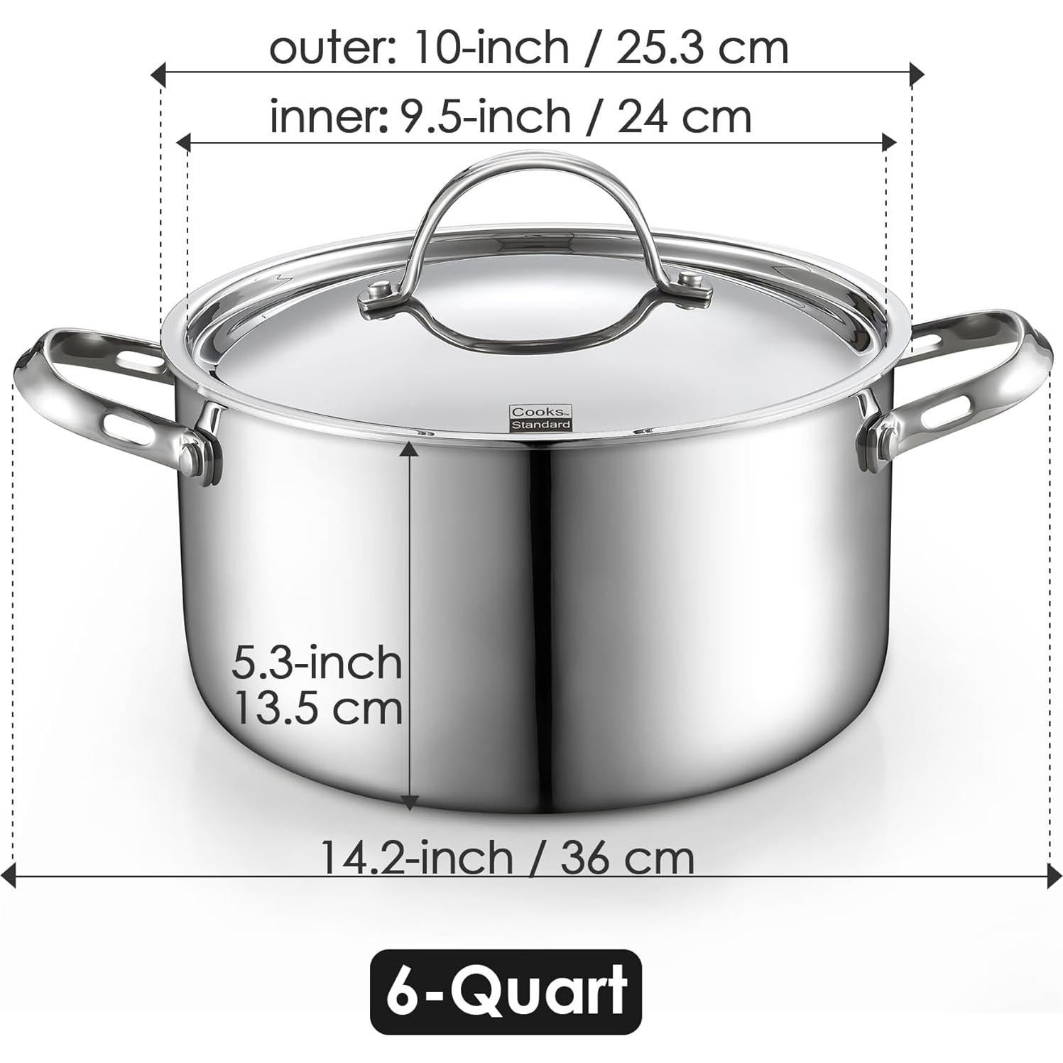 Cacerola de Acero Inoxidable Cooks Standard 6 Cuartos Inducción