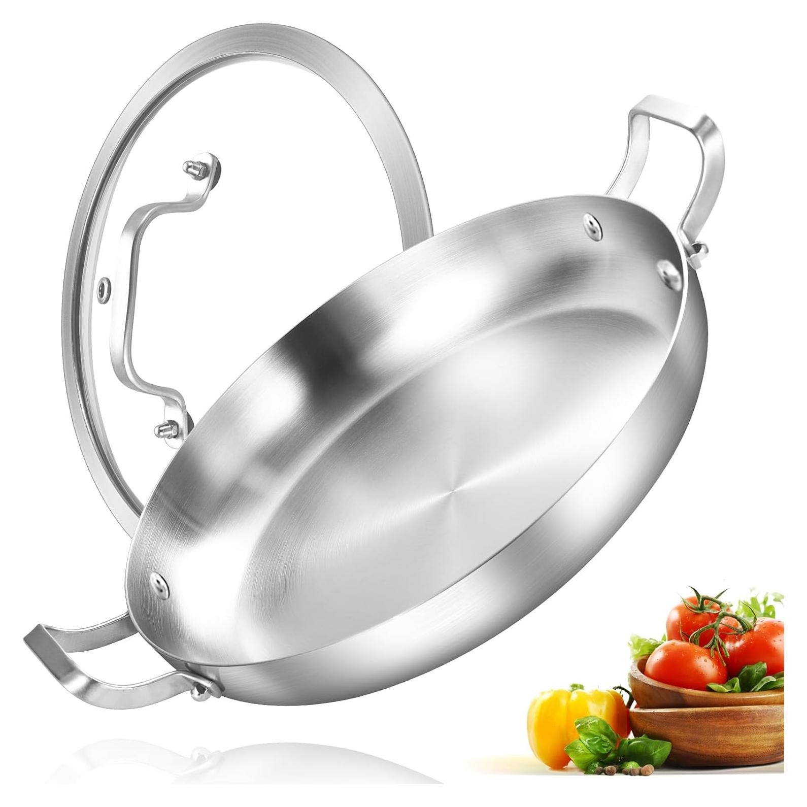 Sartén de Acero Inoxidable Inqibee 35 cm con Tapa Vidrio