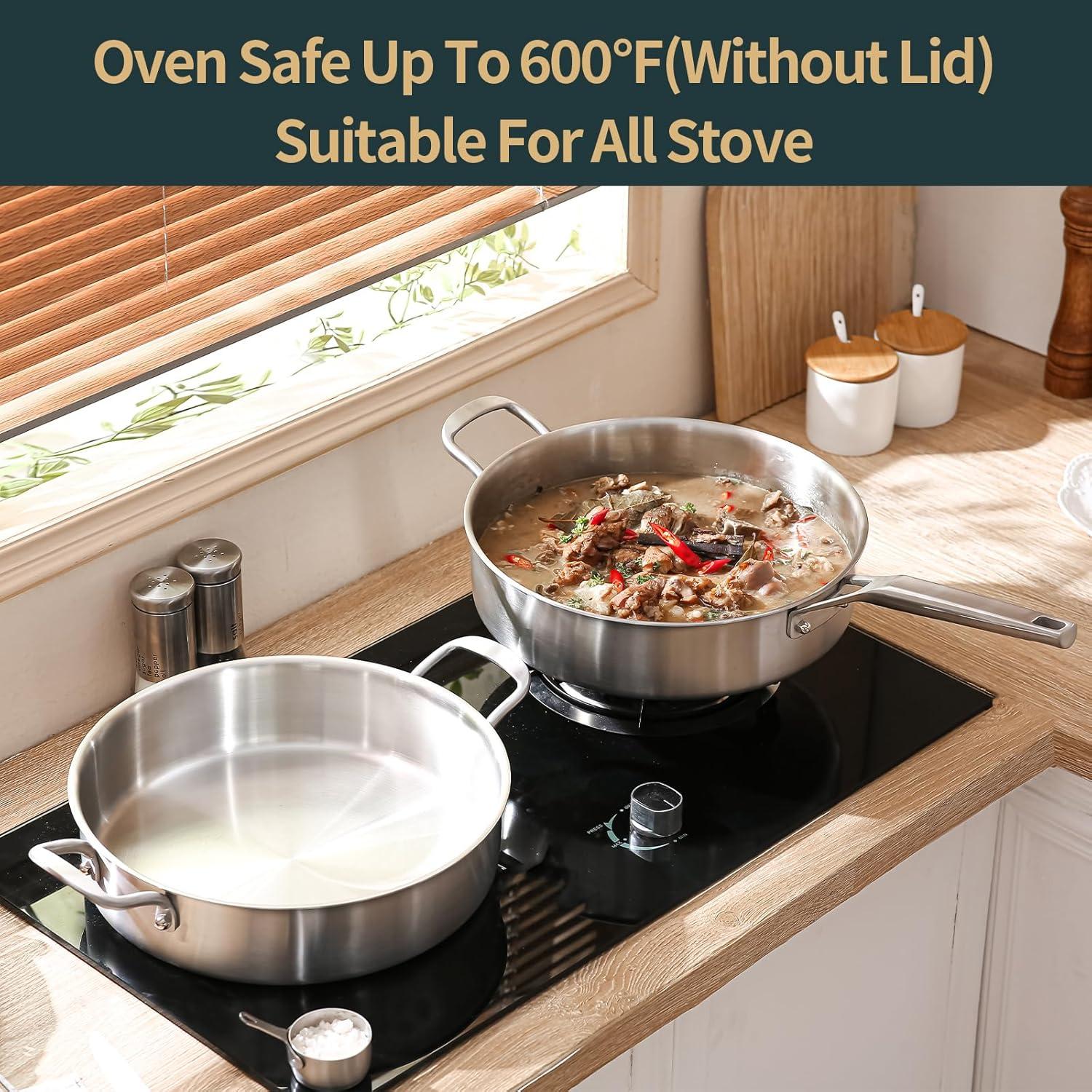 Sartén Profunda Yeksum de Acero Inoxidable 7QT con Tapa