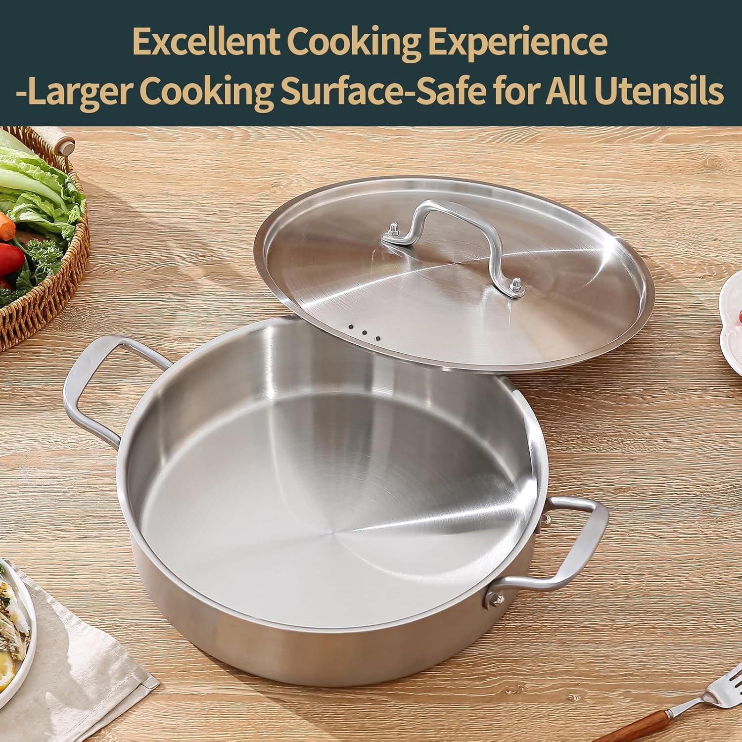 Sartén Profunda Yeksum de Acero Inoxidable 7QT con Tapa