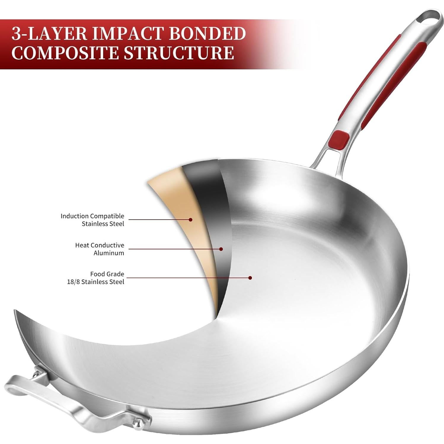 Sartén Grande Inqibee 14" Acero Inoxidable con Tapa y Mango