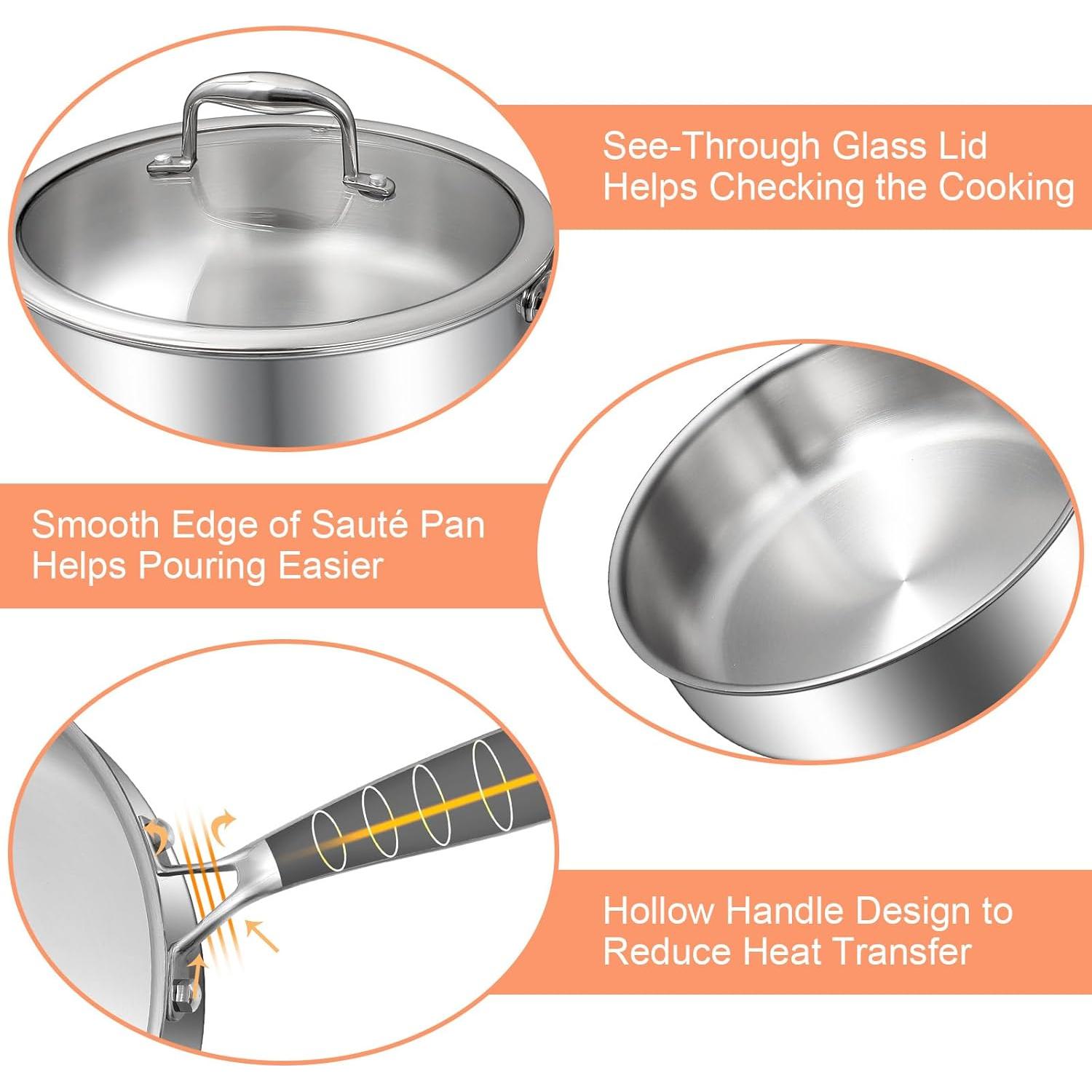 Sartén Profunda EWFEN de Acero Inoxidable 30 cm con Tapa