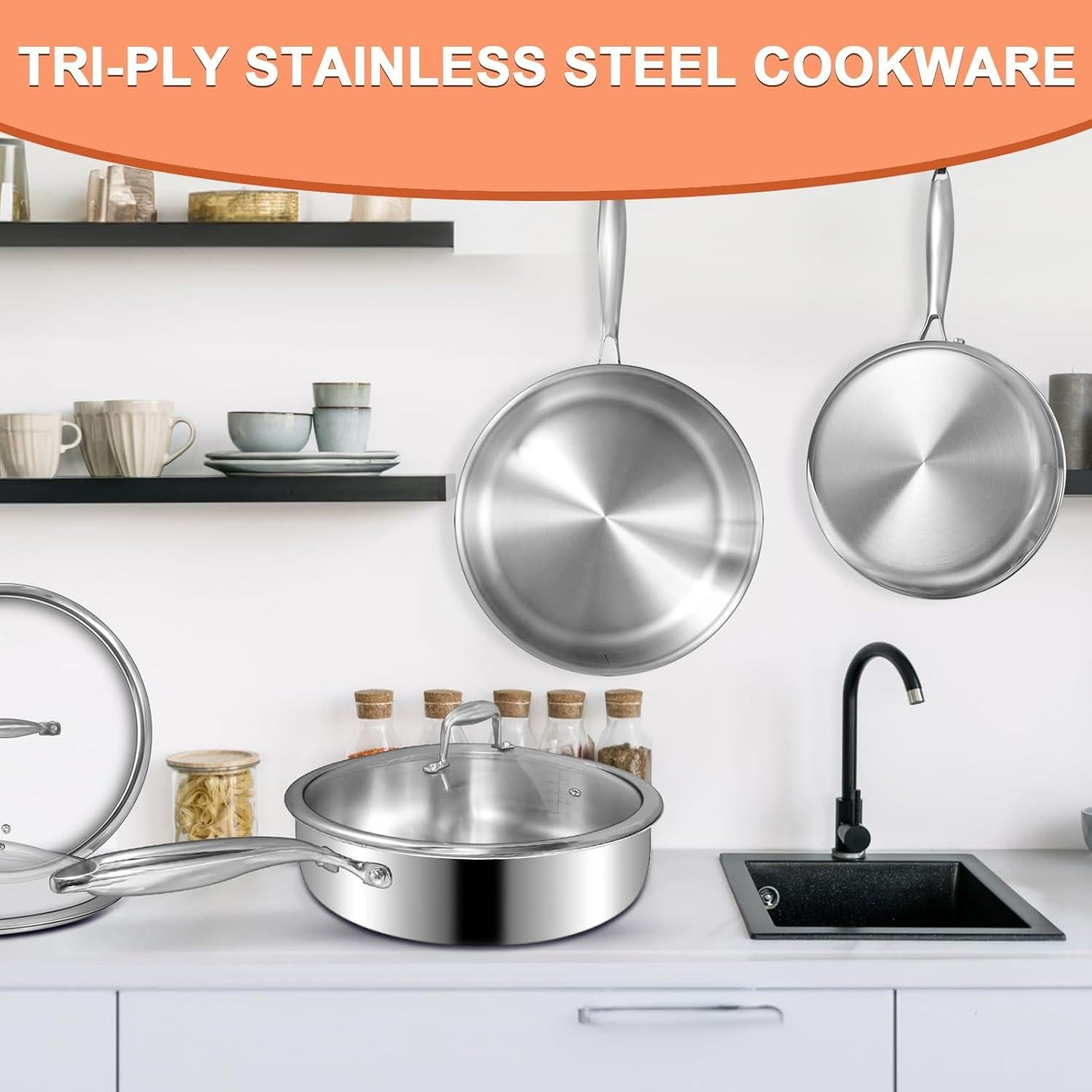 Sartén Profunda EWFEN de Acero Inoxidable 30 cm con Tapa