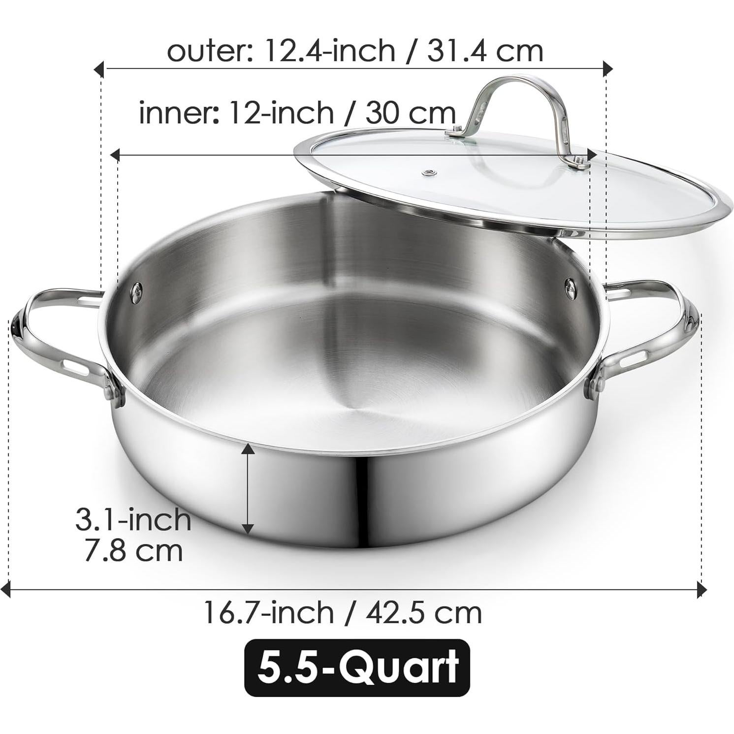 Sartén Profunda Cooks Standard 5.5 QT Acero Inoxidable 30.5 cm