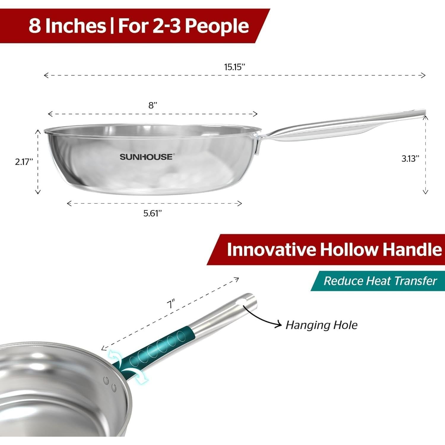 Sartén de Acero Inoxidable Sunhouse 20 cm Sin Recubrimiento