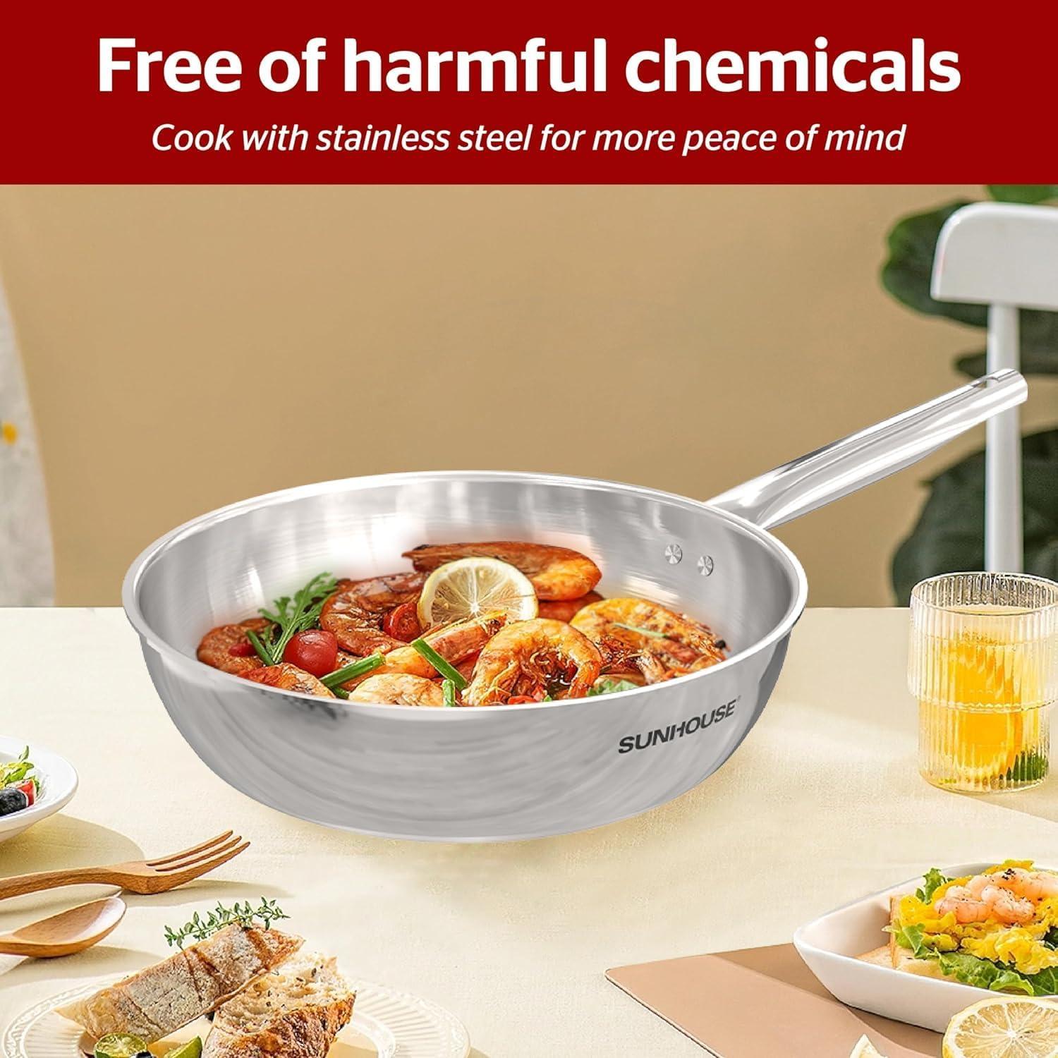 Sartén de Acero Inoxidable Sunhouse 20 cm Sin Recubrimiento