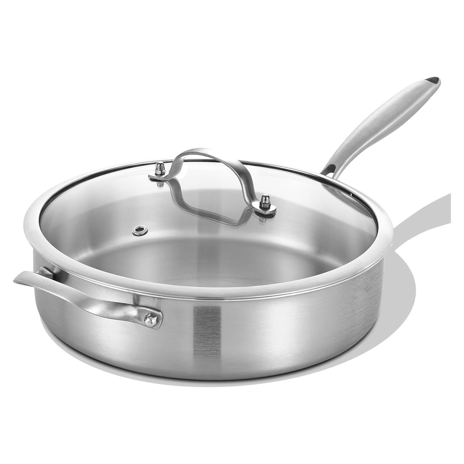 Sartén de Acero Inoxidable 5QT LOLYKITCH con Tapa y Mango Desmontable