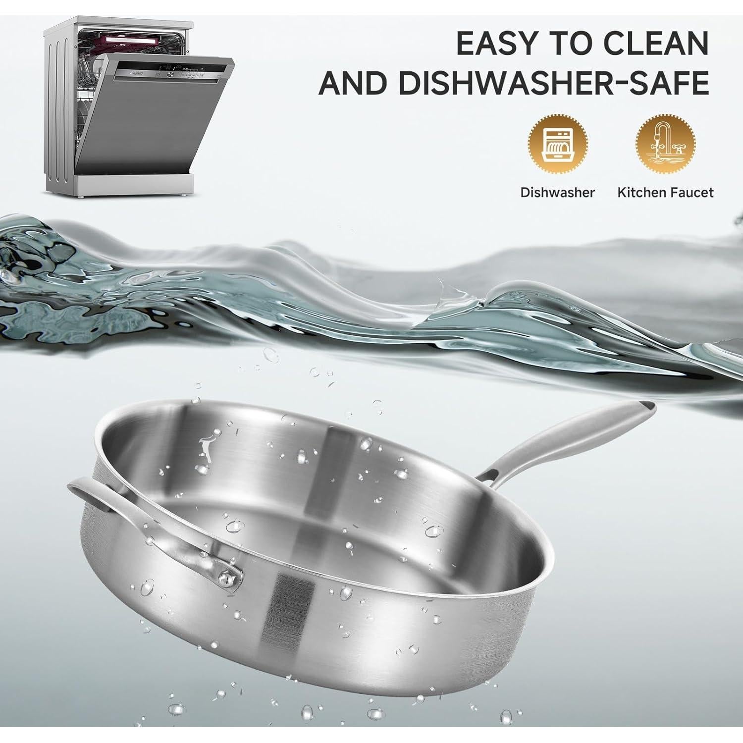 Sartén de Acero Inoxidable 5QT LOLYKITCH con Tapa y Mango Desmontable