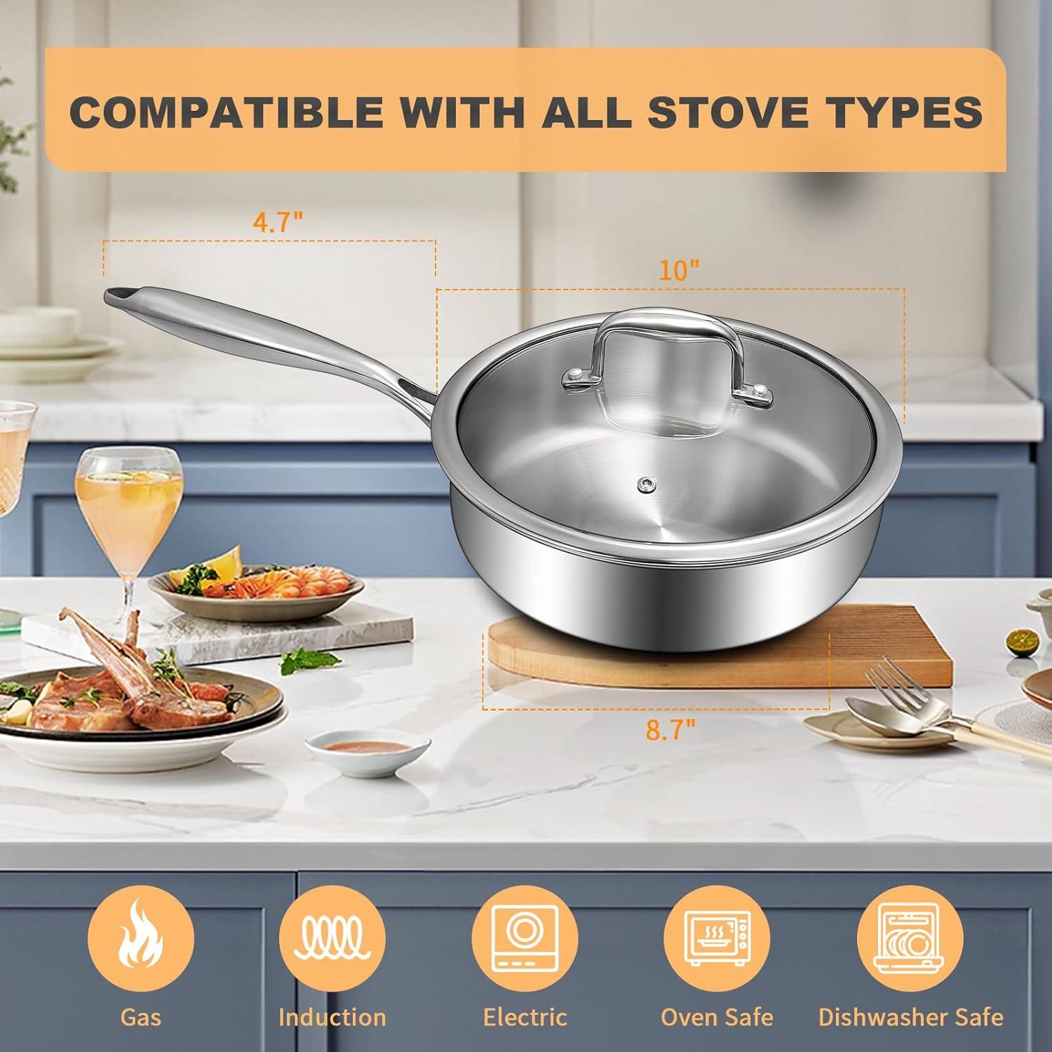 Sartén Profunda EWFEN 3QT Acero Inoxidable 10" Apta Horno