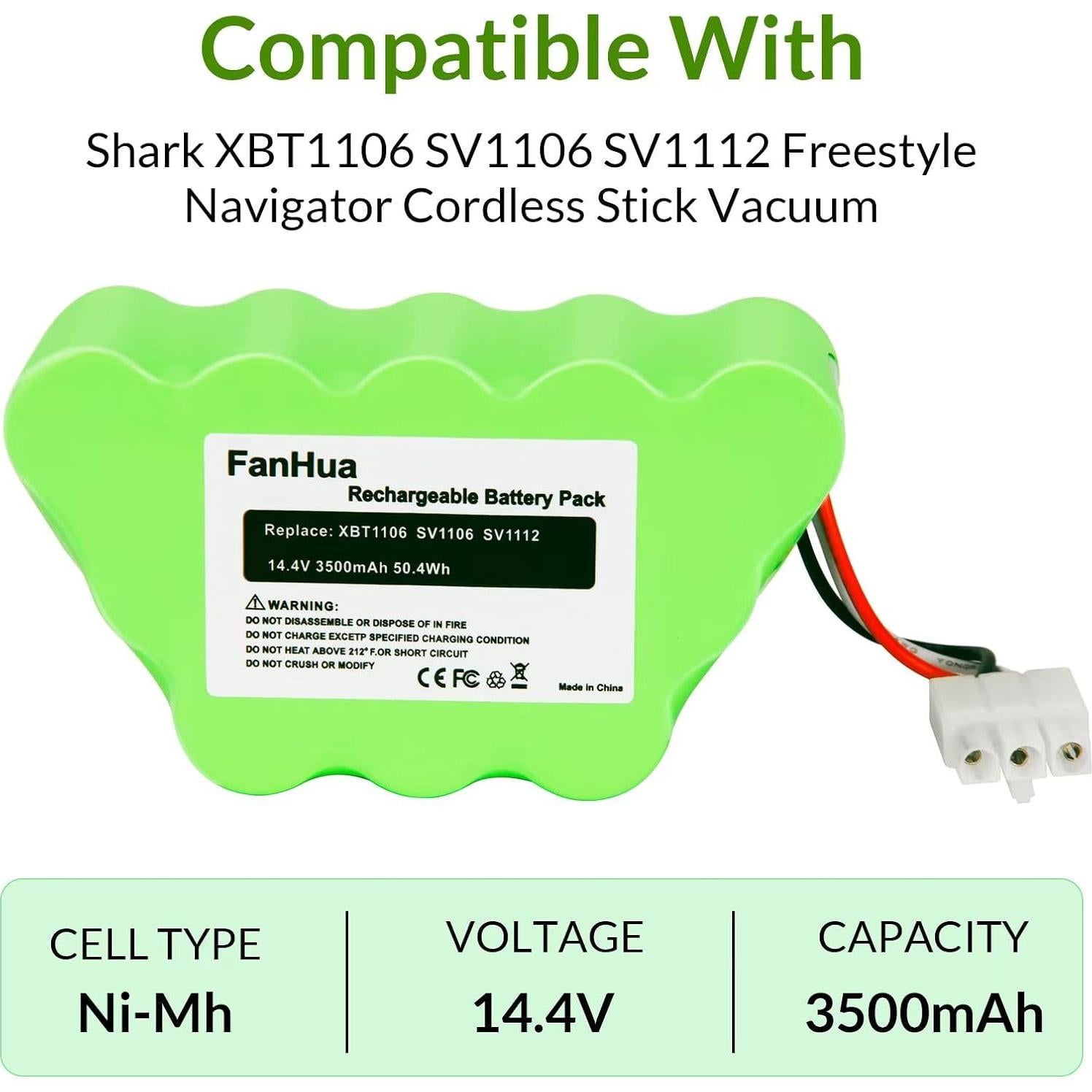 Batería Ni-MH 14.4V 3.5Ah Fanhua para Aspiradora Shark