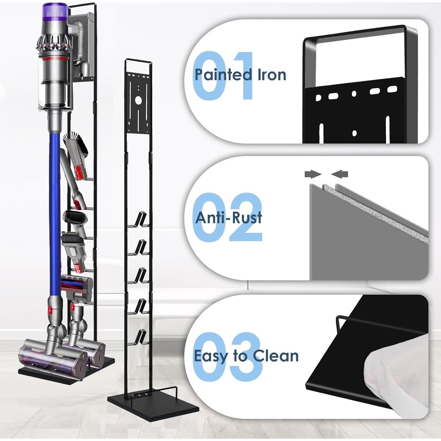 Soporte de Aspiradora Lasvea para Dyson V6 V7 V8 V10 V11 V12 V15 - Metal con Base Pesada y 5 Ganchos