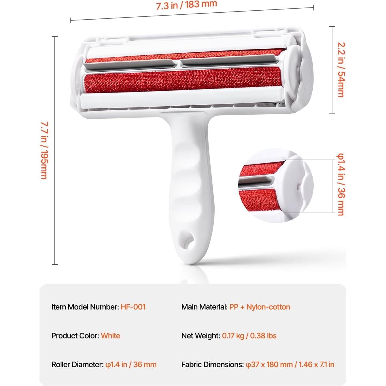 Rodillo Quitapelos Reutilizable VEVOR para Mascotas 36mm