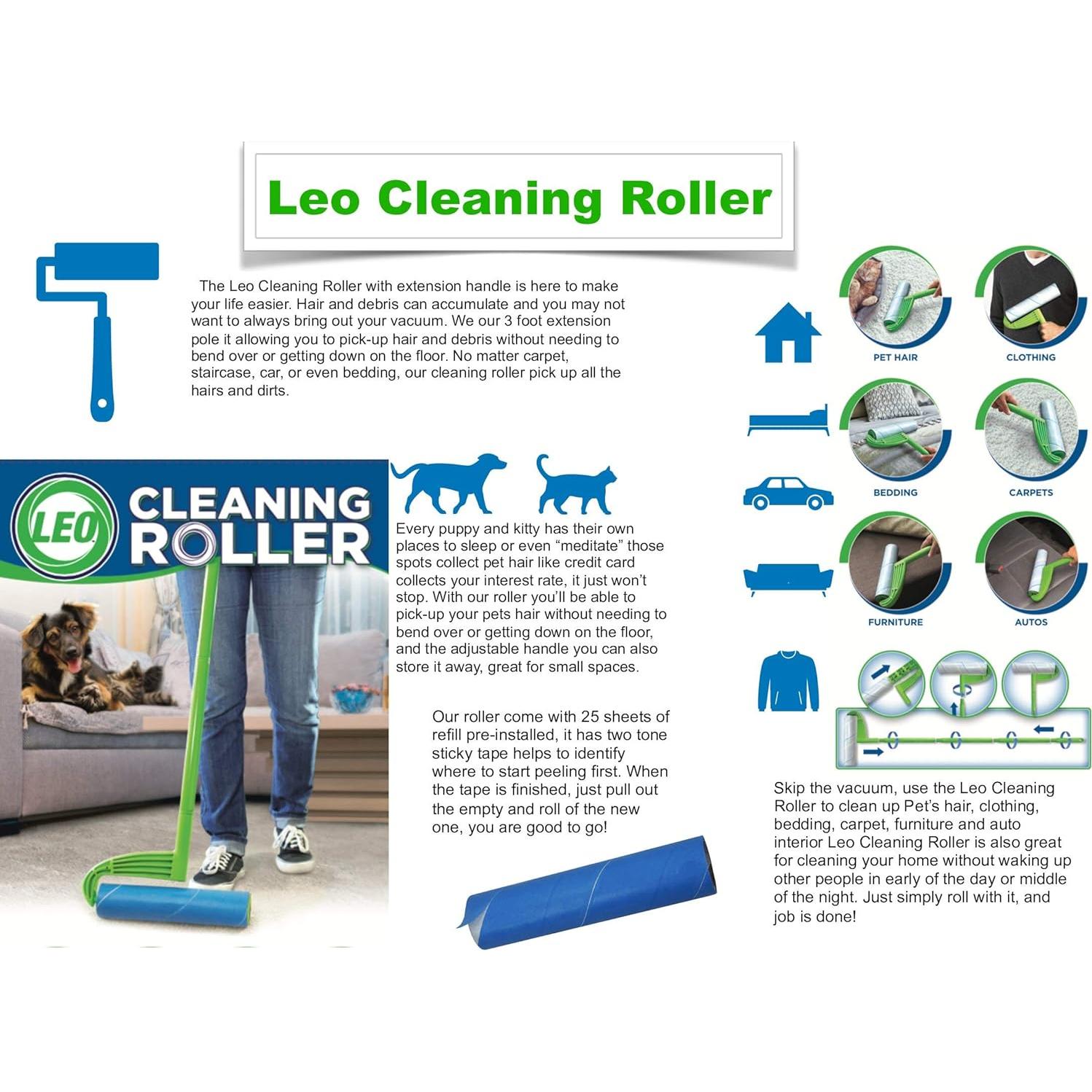 Rodillo Quitapelusas Leo Large 25 Hojas 10 Pulgadas Extensible