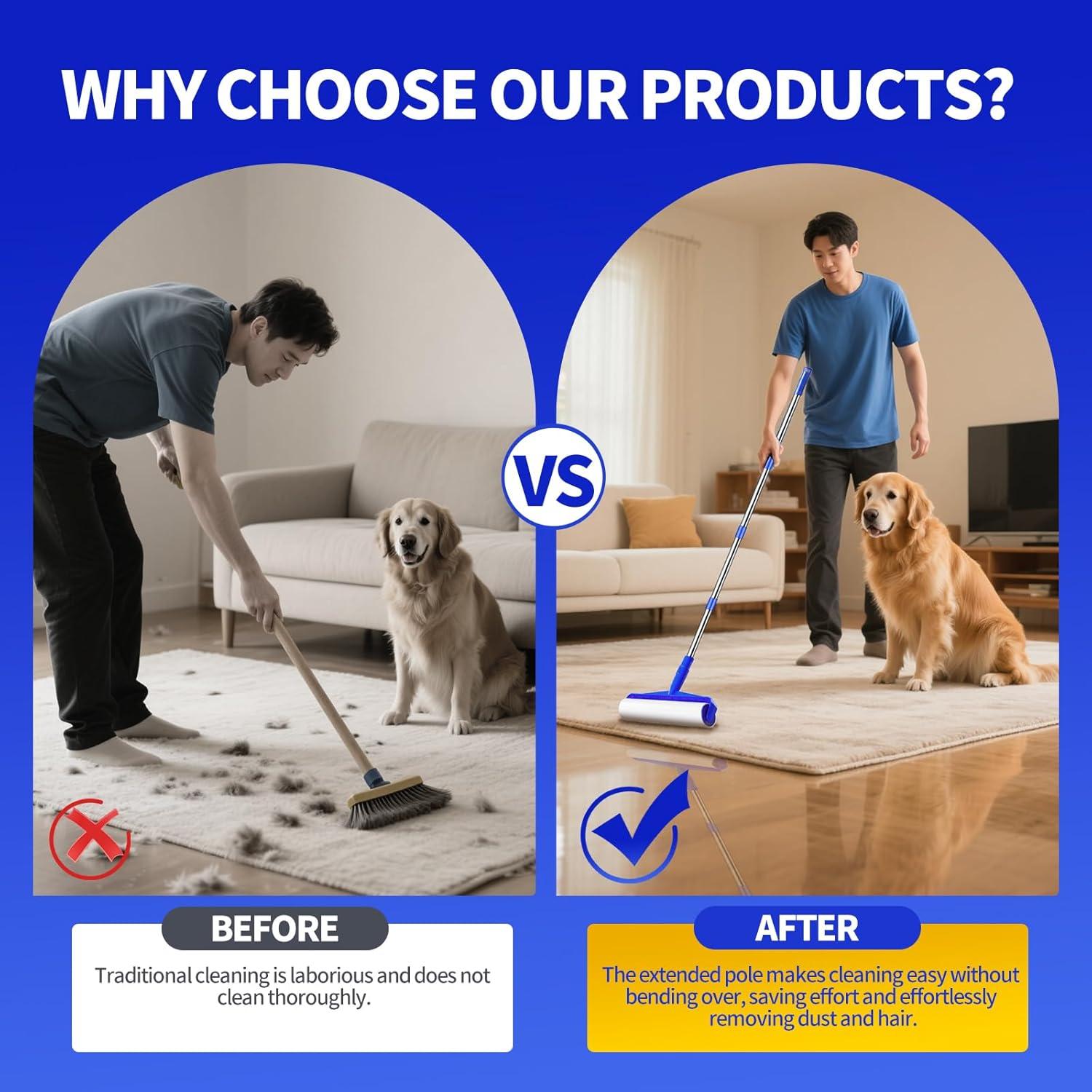 Rodillo Quitapelusas MNWHUC 25cm Extra Pegajoso con Mango Largo