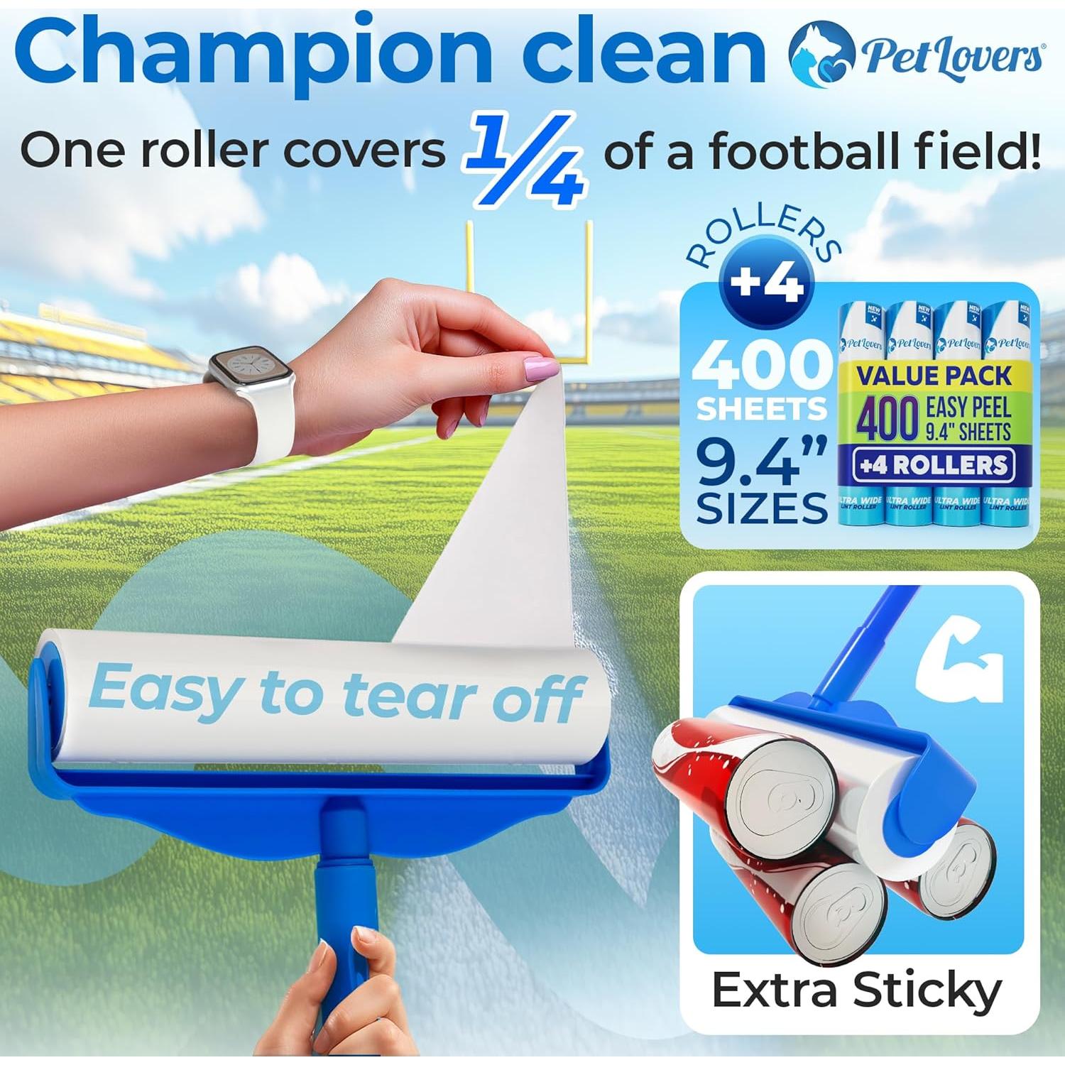 Rodillo de Pelusa Extra Grande PetLovers 400 Hojas 24 cm