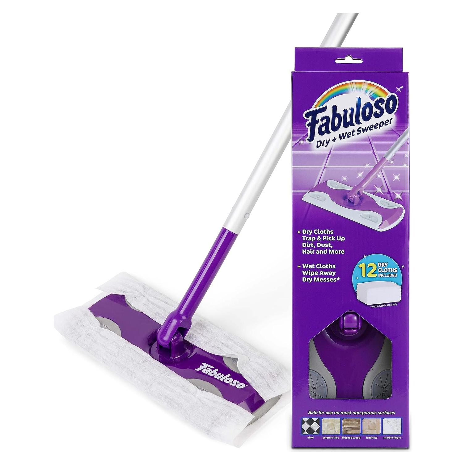 Mopa Barrendero Seco y Húmedo Fabuloso 2-en-1 con 12 Paños